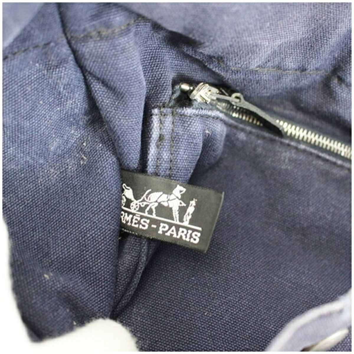 Hermes Black Navy Canvas Tote Bag (Pre-Owned)