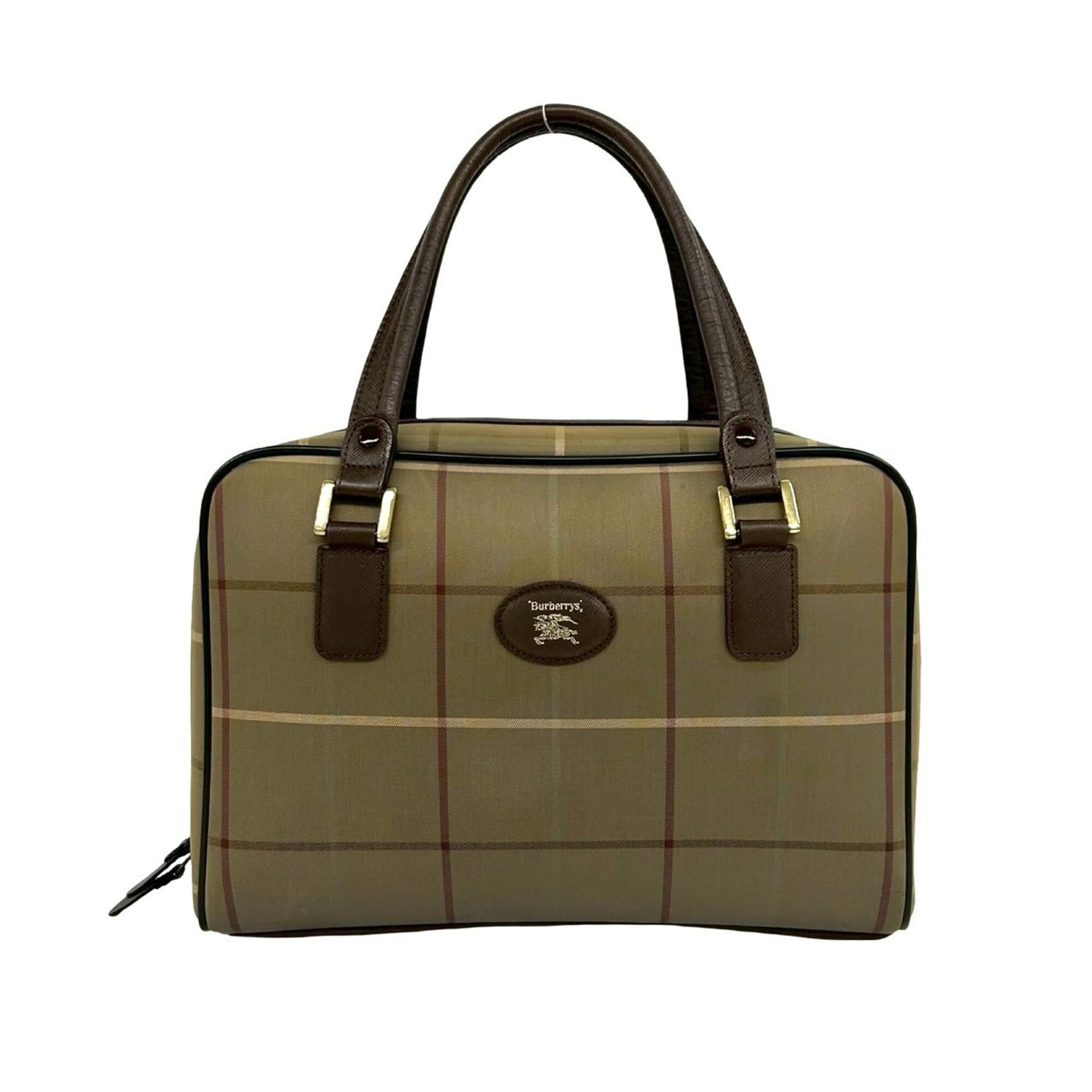 Burberry Brown Khaki Canvas Leather Boston Bag Handbag (Pre-Owned)