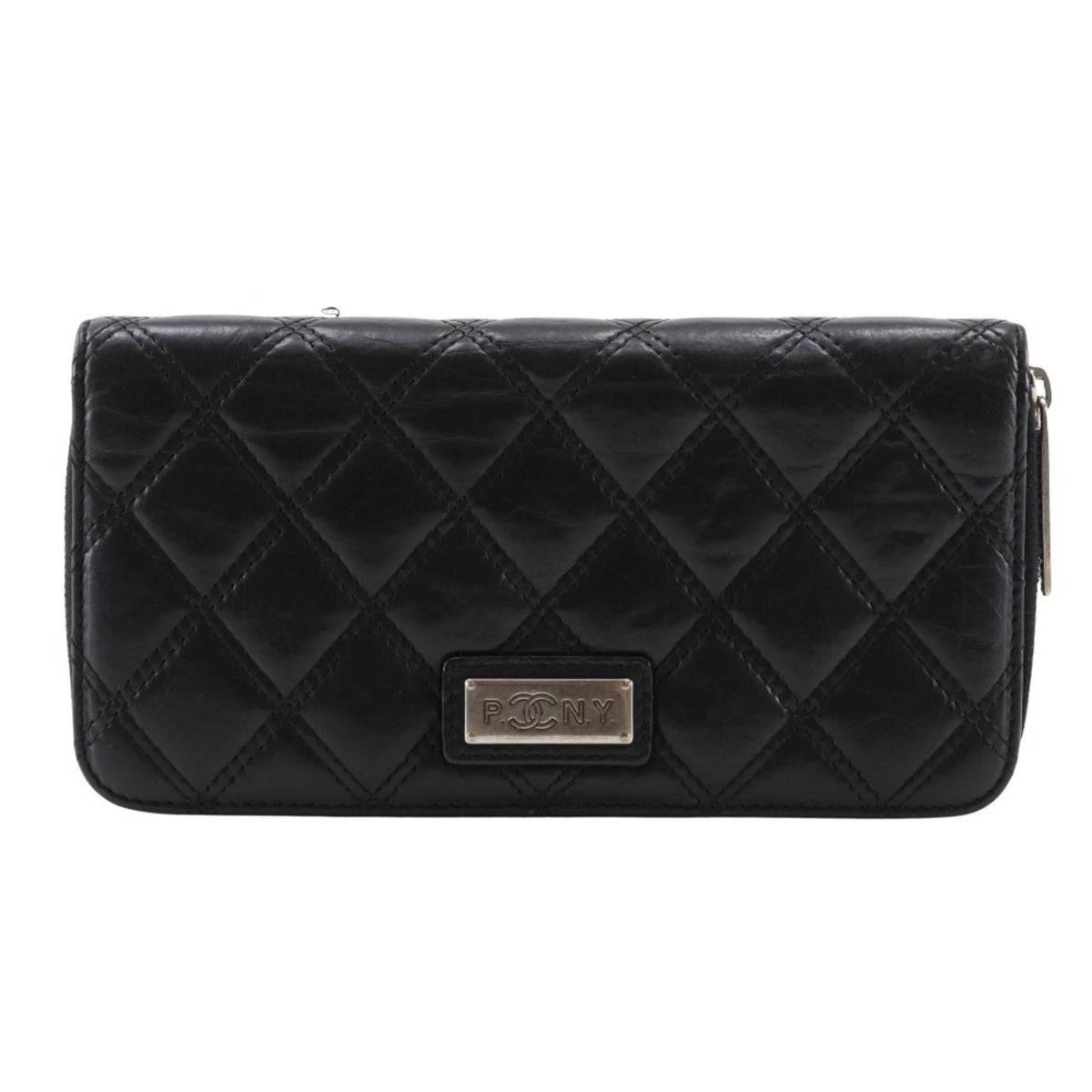 Chanel Matelasse Black Leather Long Wallet (Bi-Fold) (Pre-Owned)