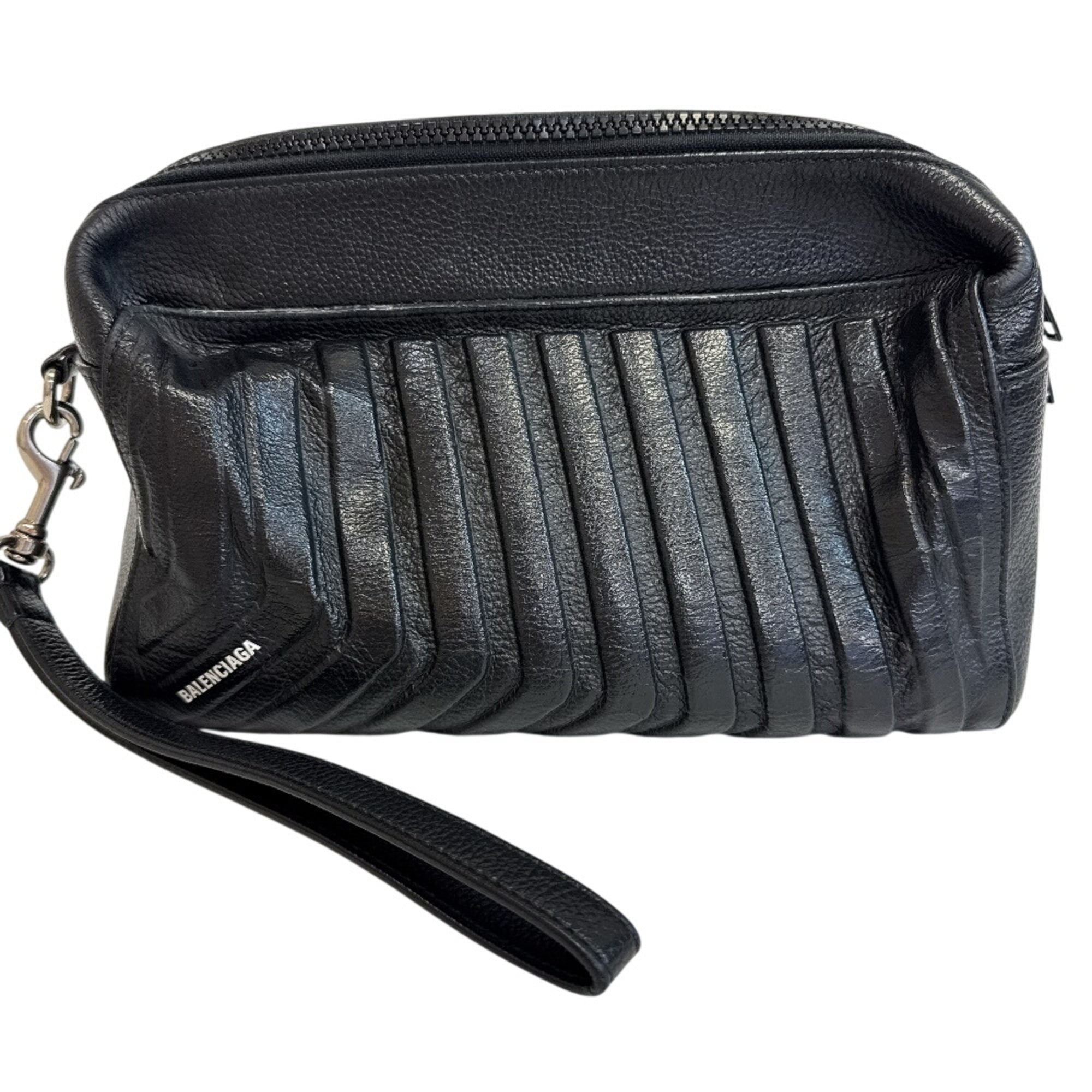 Balenciaga Black Leather Clutch Bag Pouch (Pre-Owned)