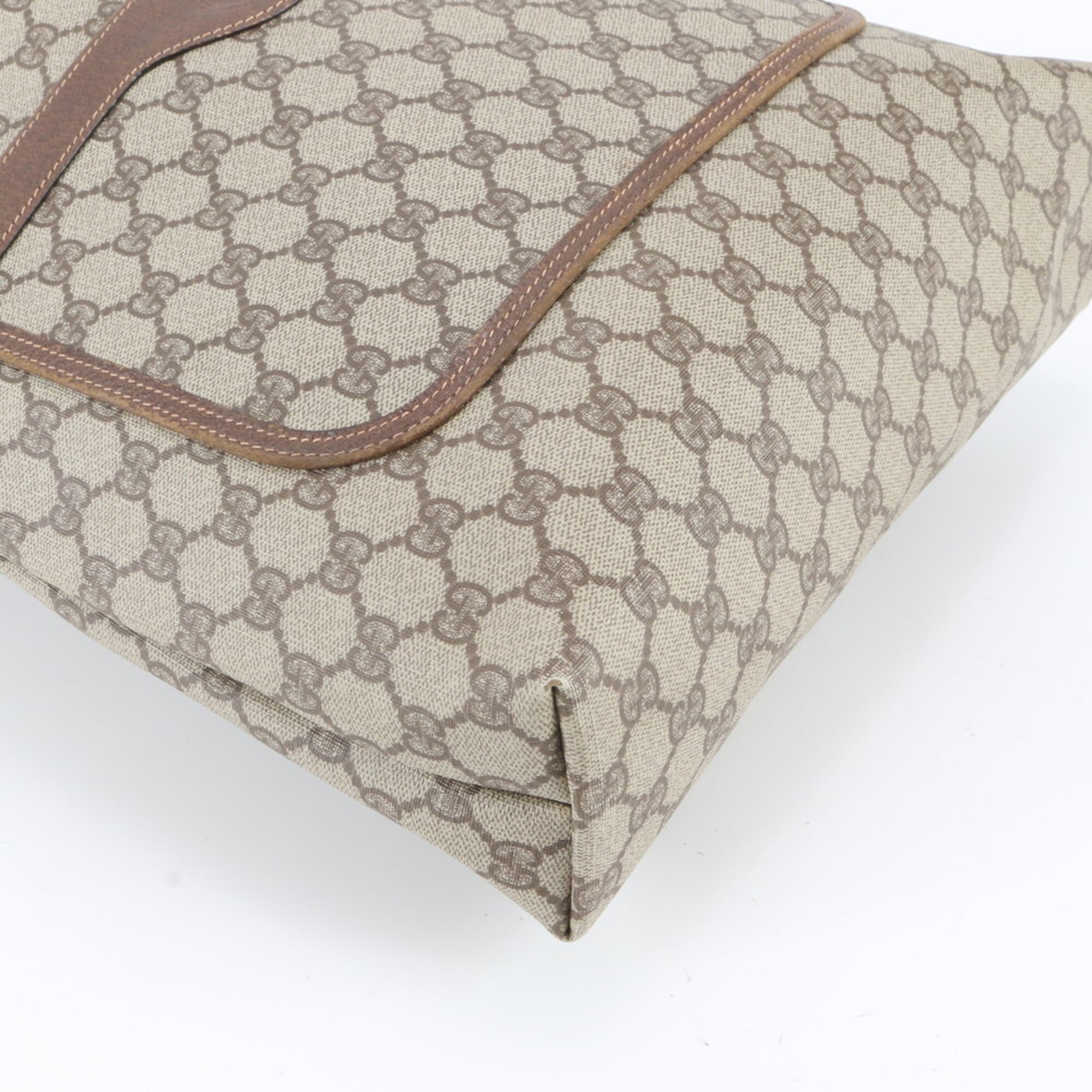 Gucci Beige Brown Leather Coated Canvas Shoulder Bag Tote Bag (Pre-Owned)