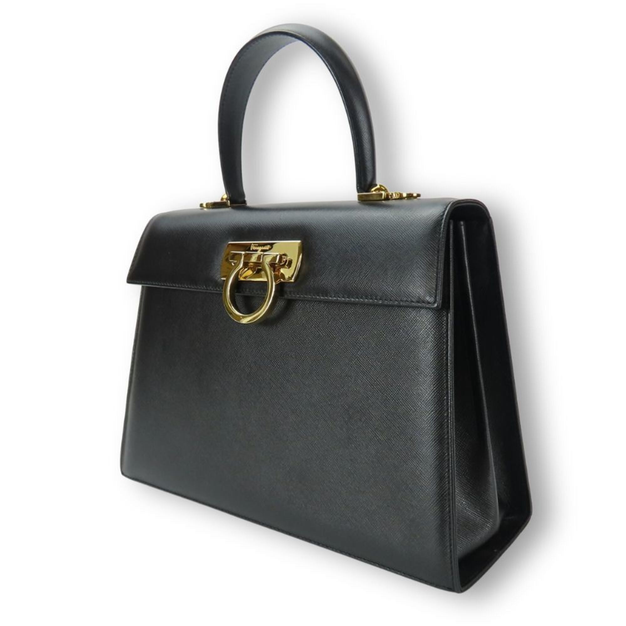 Salvatore Ferragamo Gancini Black Leather Handbag (Pre-Owned)