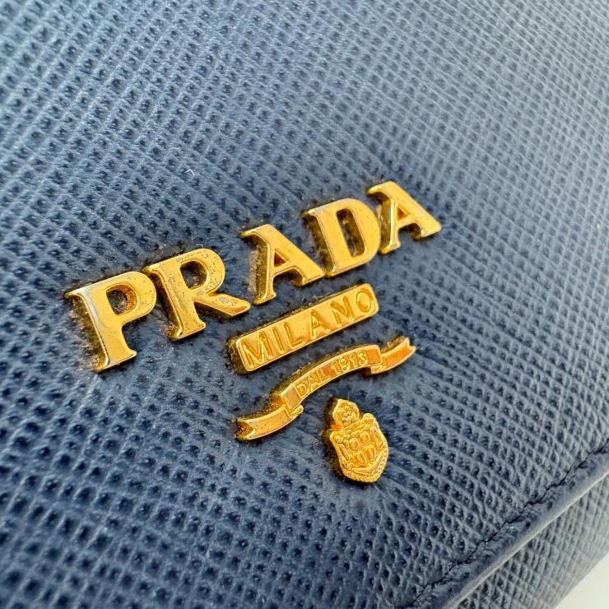 Prada Bluette Navy Saffiano Metal Long Wallet (Bi-Fold) (Pre-Owned)