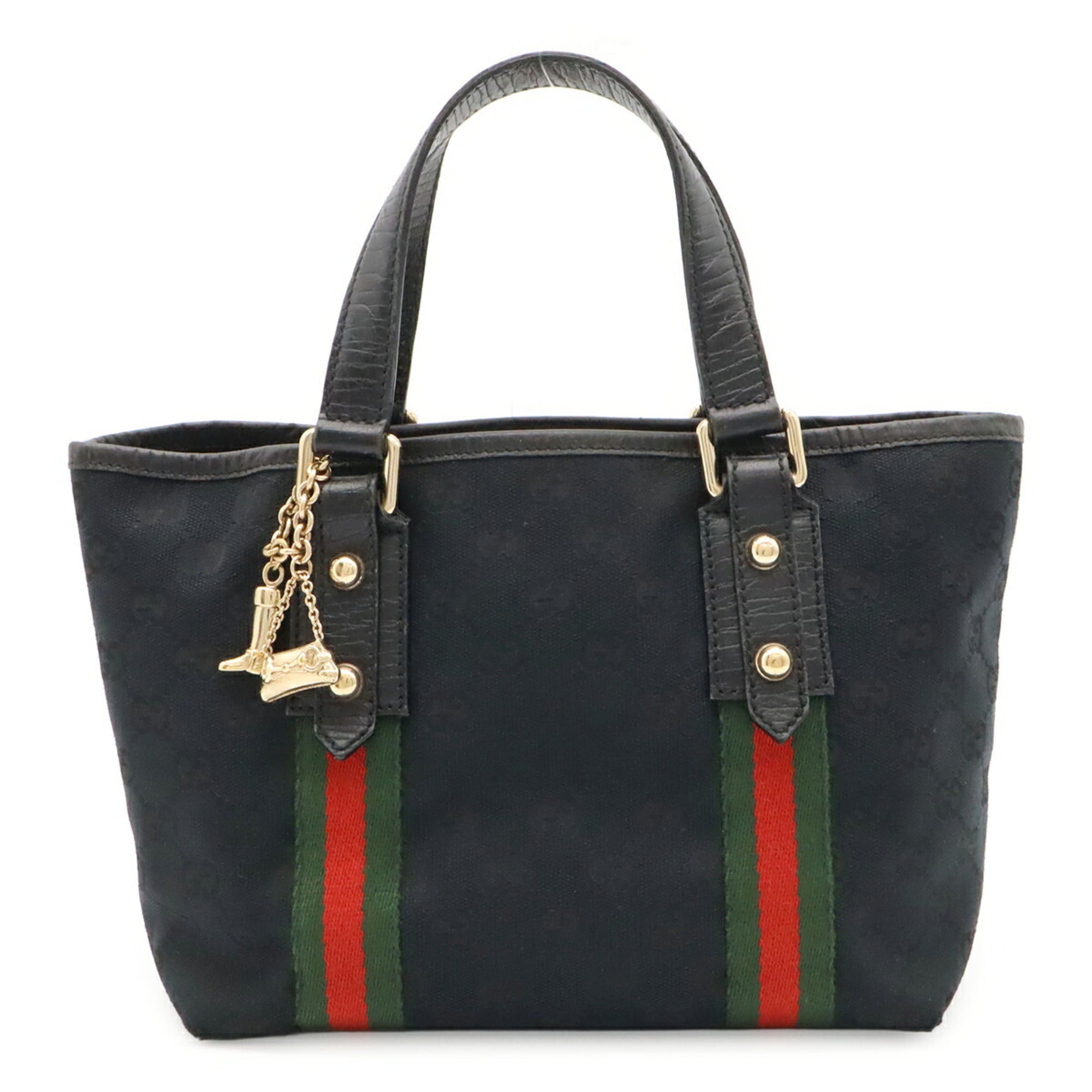 Gucci Black Green Red Color Canvas Leather Handbag Tote Bag (Pre-Owned)