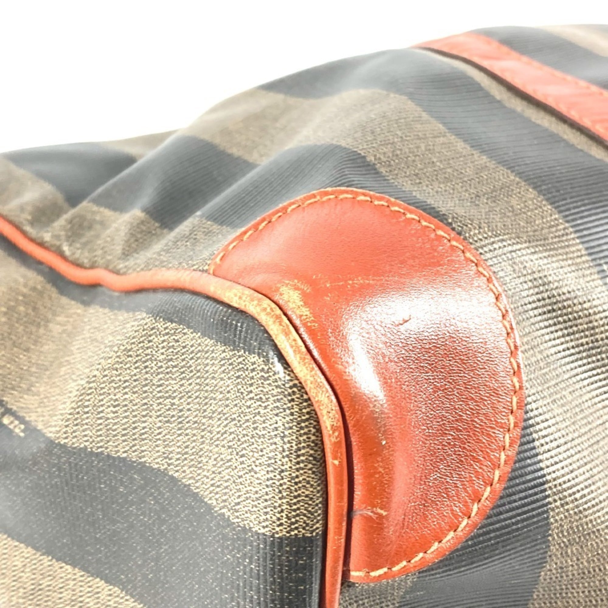 Fendi Brown Khaki Pvc Leather Boston Bag Handbag (Pre-Owned)