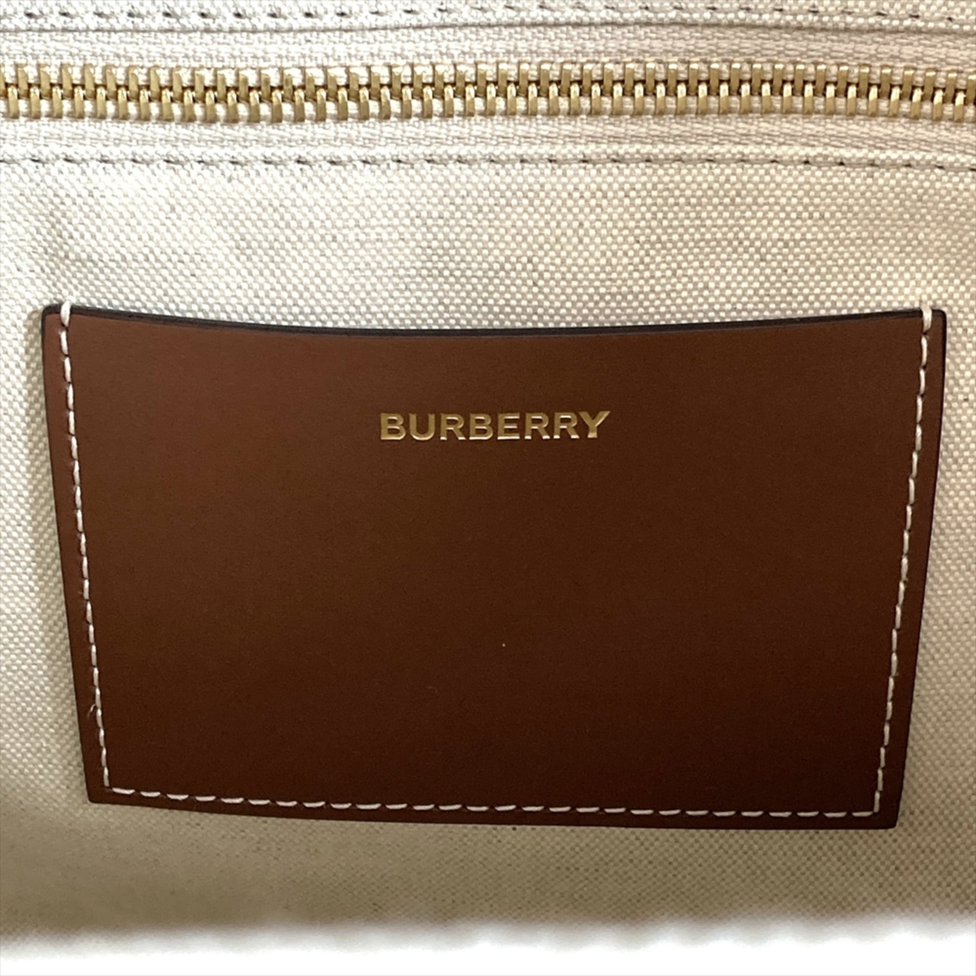 Burberry Beige Cotton Leather Linen Tote Bag (Pre-Owned)