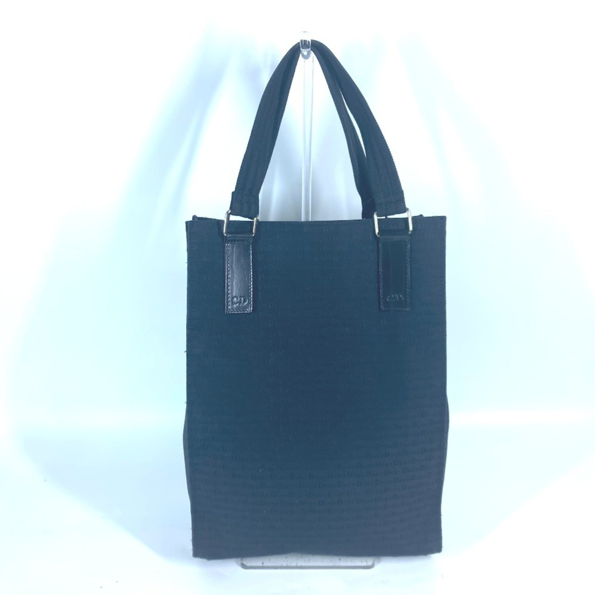 Christian Dior Black Leather Canvas Shoulder Bag Tote Bag (Pre-Owned)
