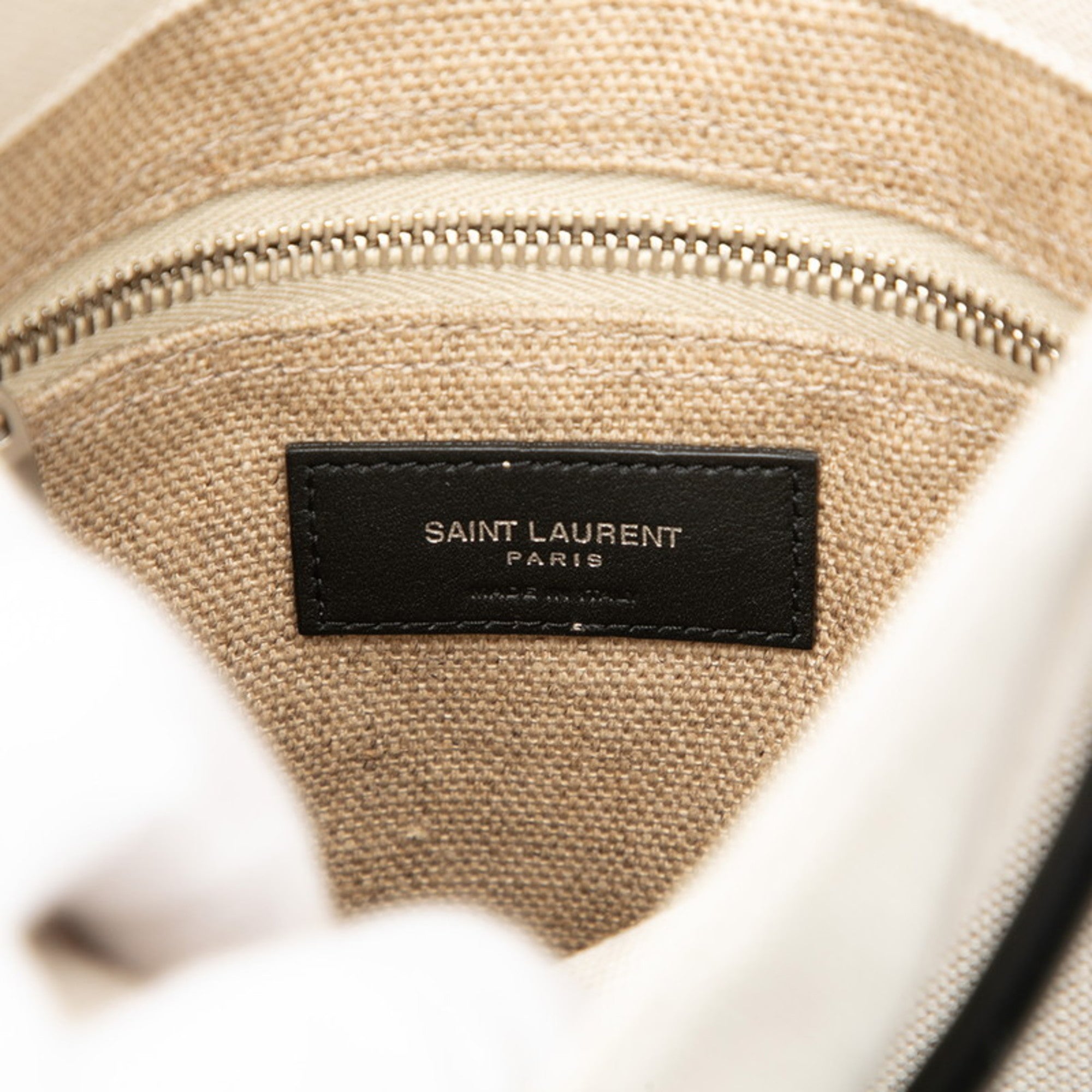 Saint Laurent Beige White Canvas Shoulder Bag (Pre-Owned)