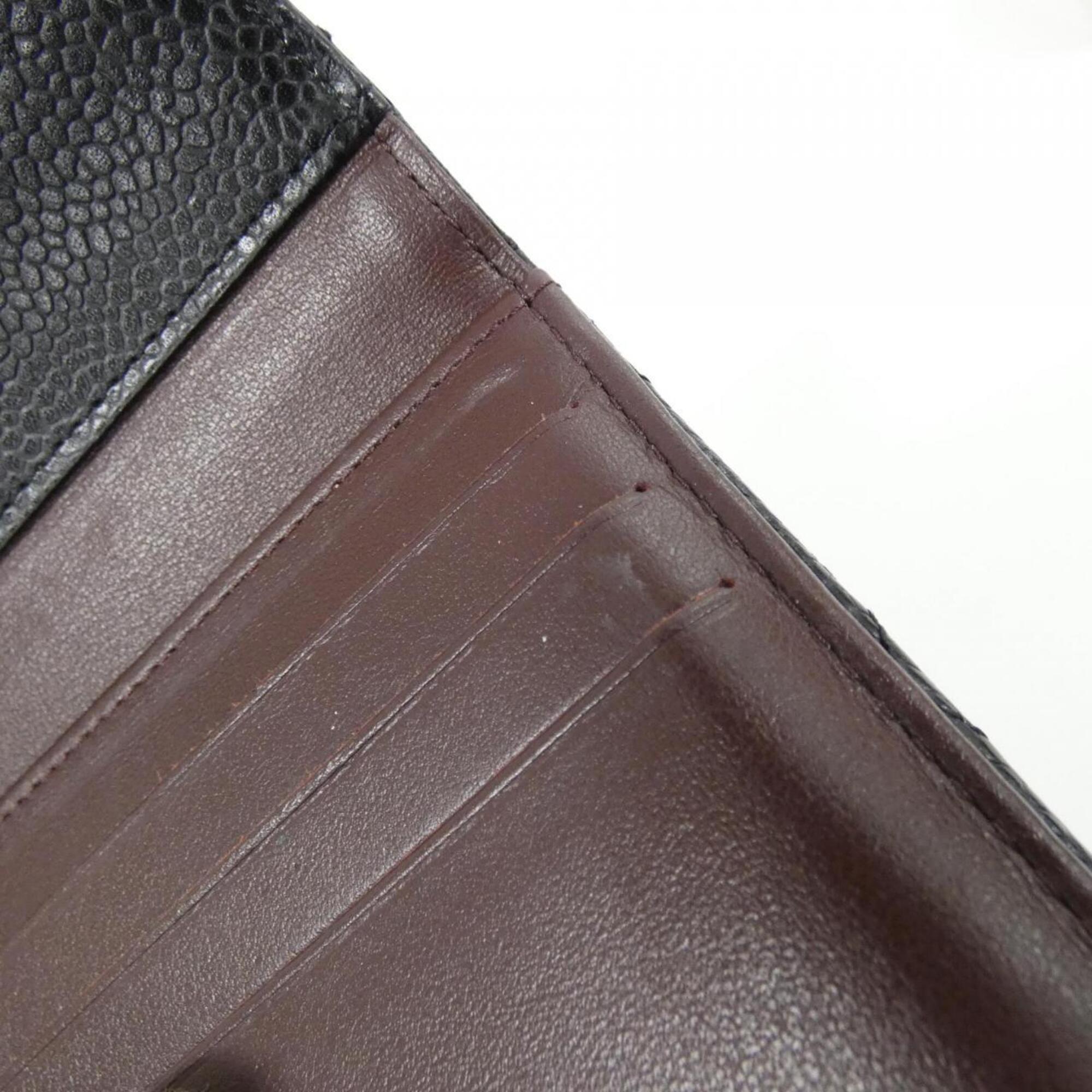 Chanel Black Bordeaux Grained Calfskin Wallet (Tri-Fold) (Pre-Owned)