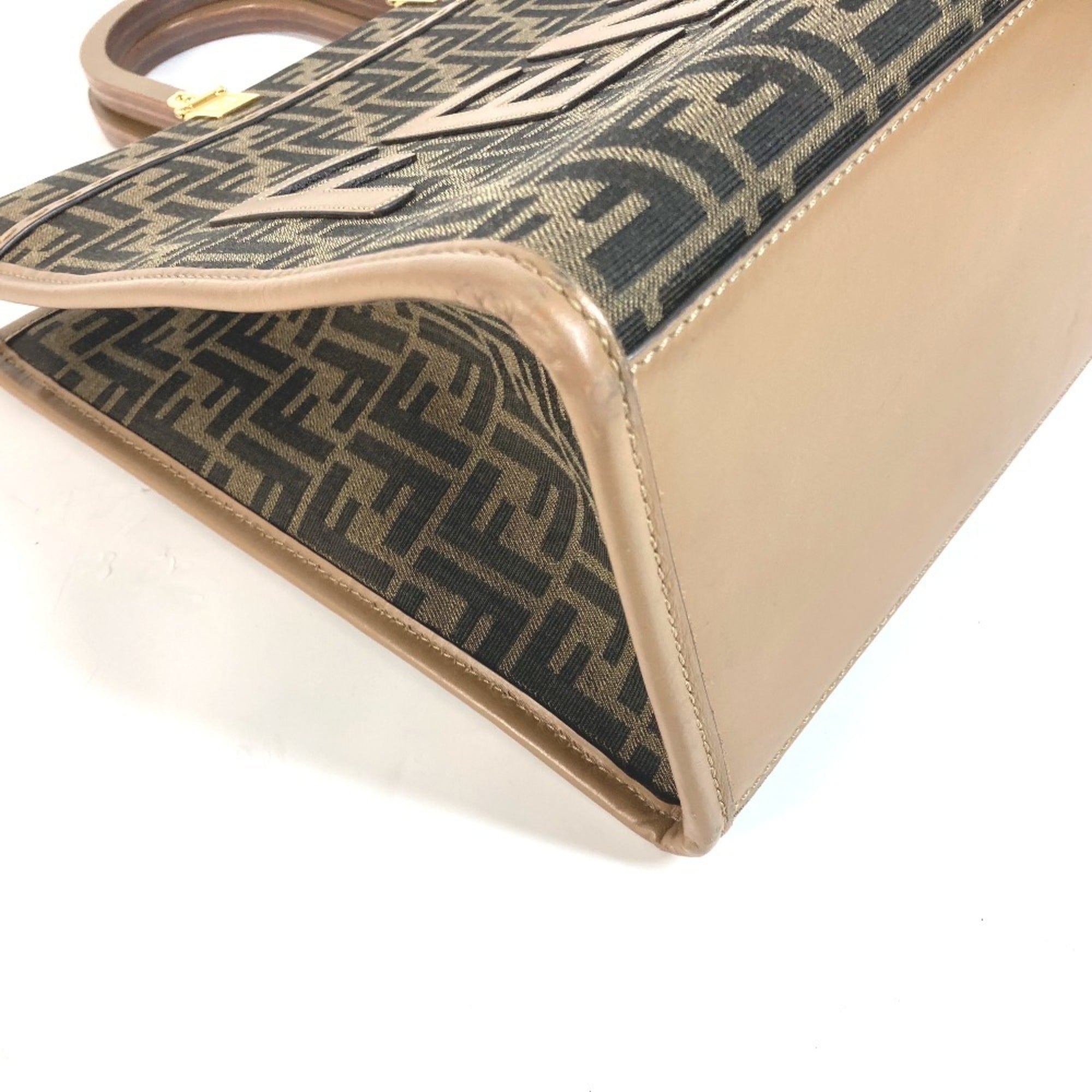 Fendi Brown Leather Canvas Handbag Shoulder Bag (Pre-Owned)