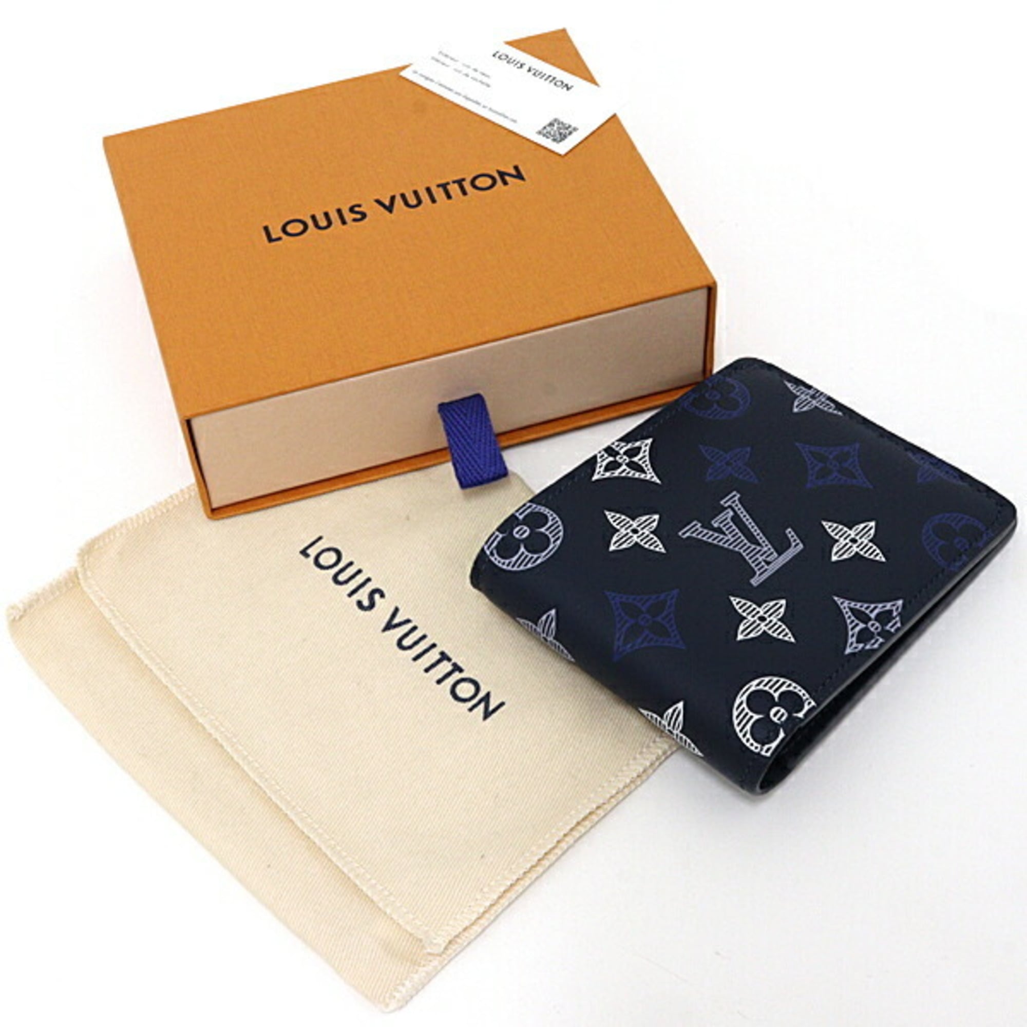 Louis Vuitton Monogram Shadow Blue Navy Monogram Shadow Leather Wallet (Bi-Fold) (Pre-Owned)