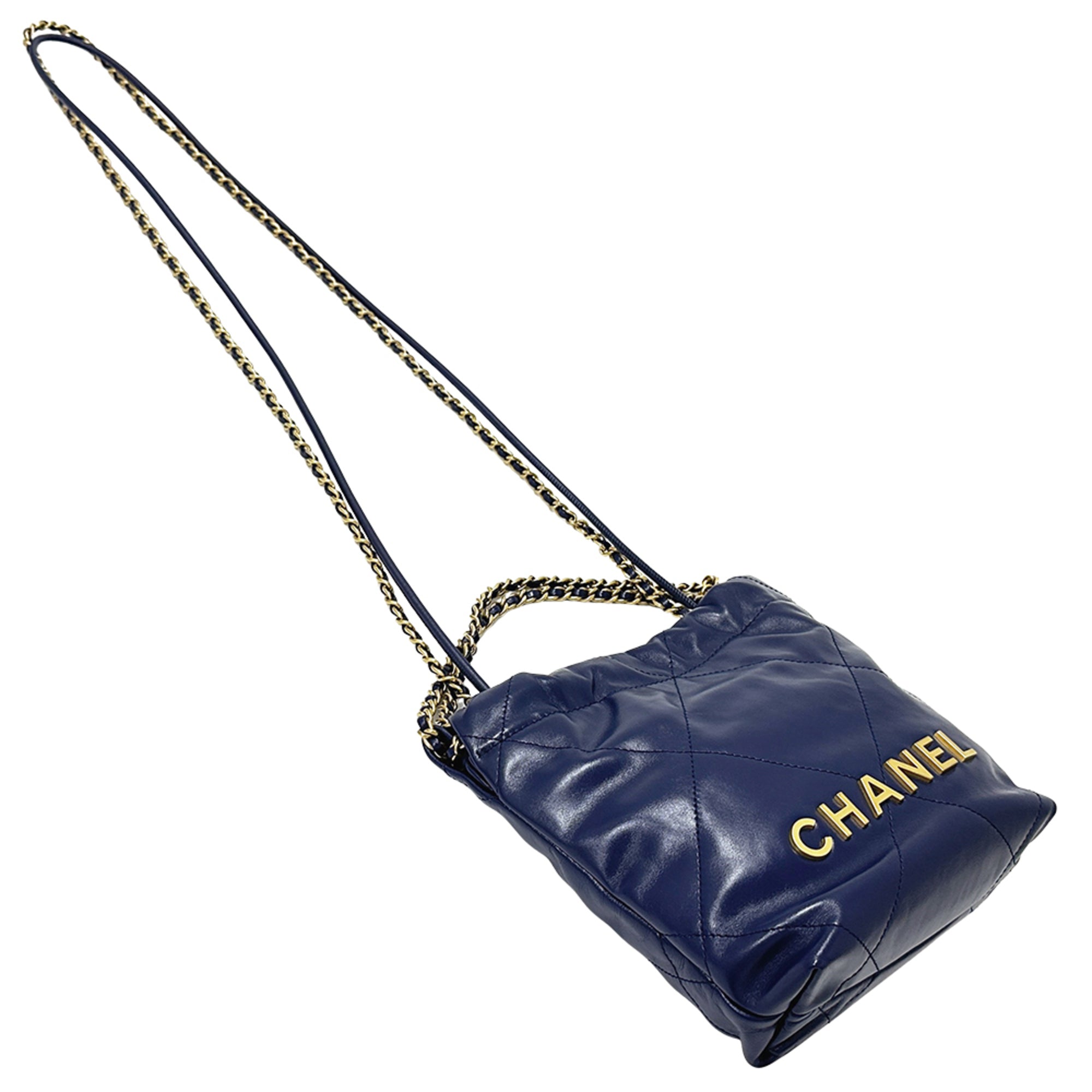 Chanel Navy Leather Handbag Shoulder Bag (Pre-Owned)