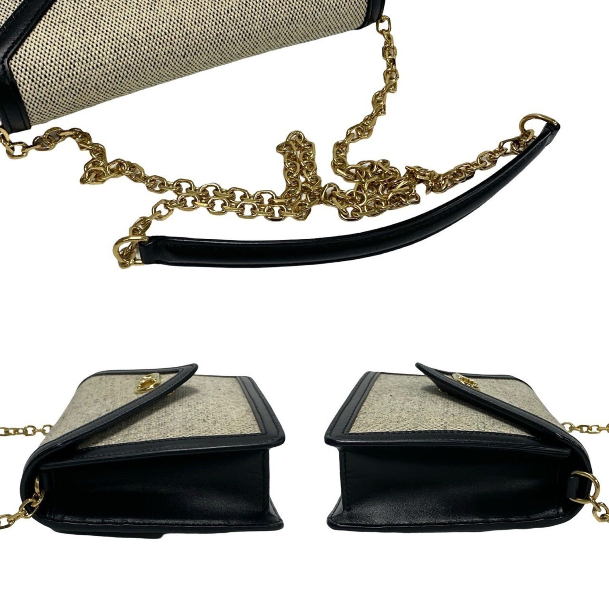 Celine Black Ivory Canvas Leather Pochette Shoulder Bag (Pre-Owned)