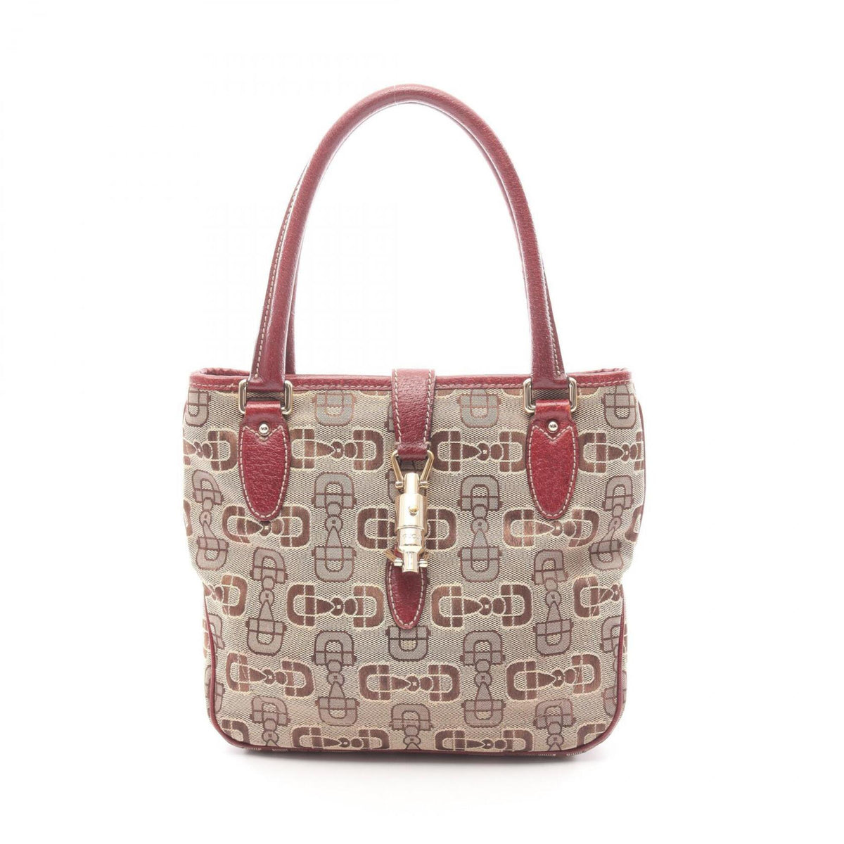 Gucci Beige Bordeaux Canvas Leather Handbag (Pre-Owned)