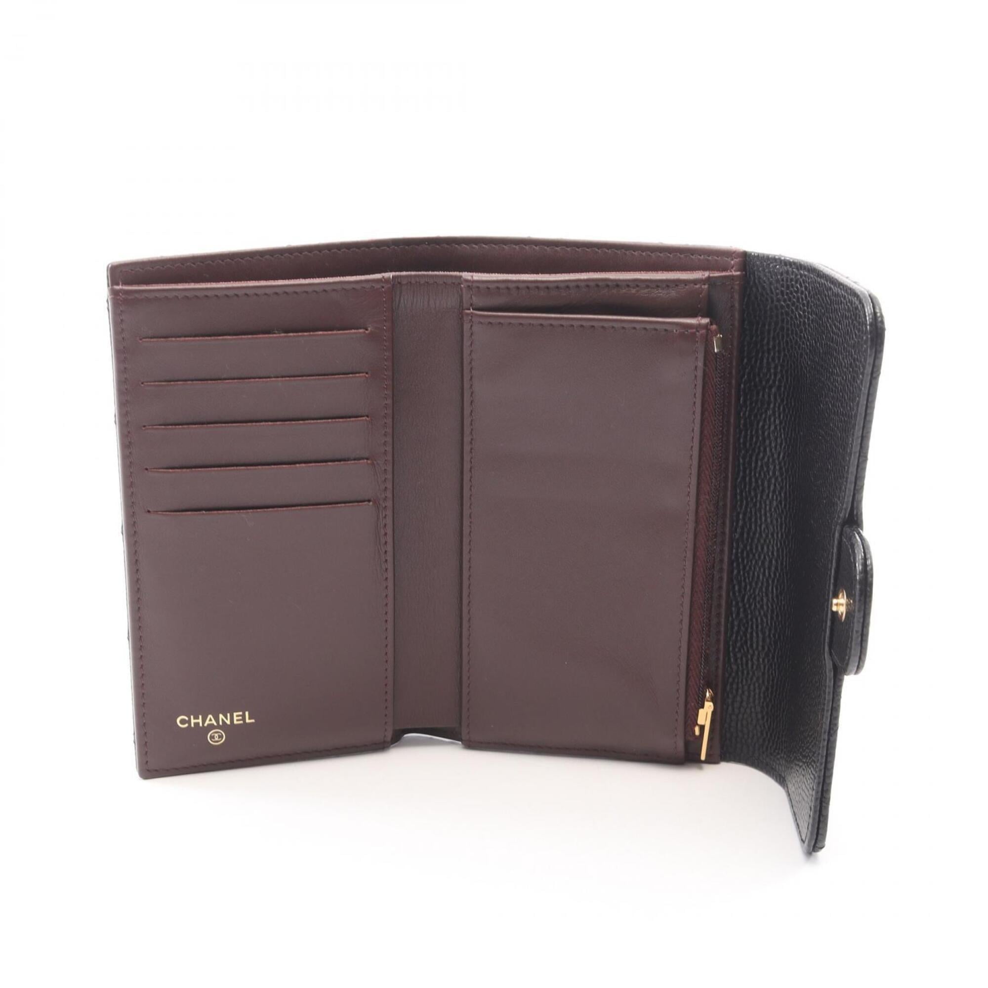 Chanel Black Grained Calfskin Middle Wallet (Tri-Fold) (Pre-Owned)