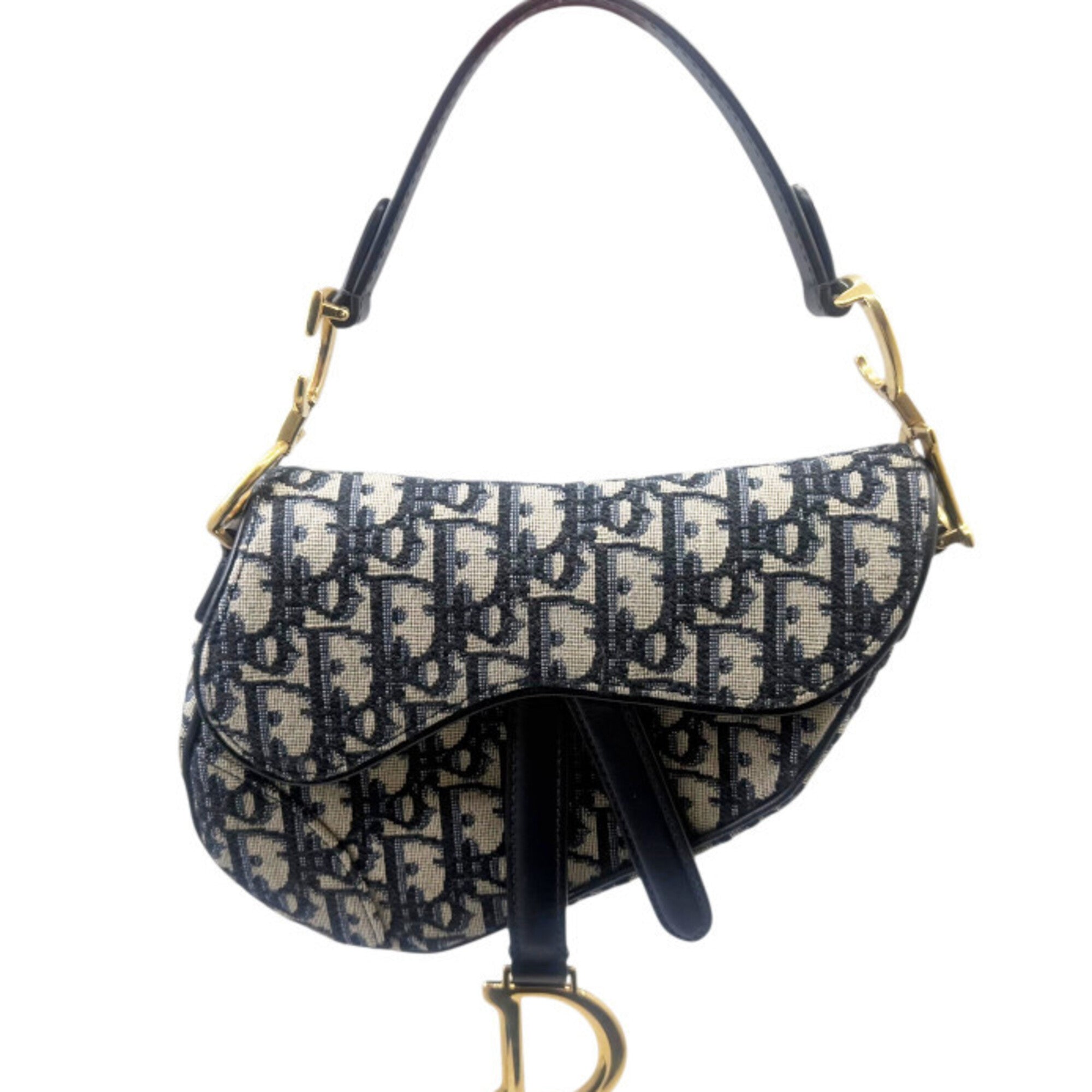 Christian Dior Navy Canvas Leather Handbag Saddle Bag (Pre-Owned)
