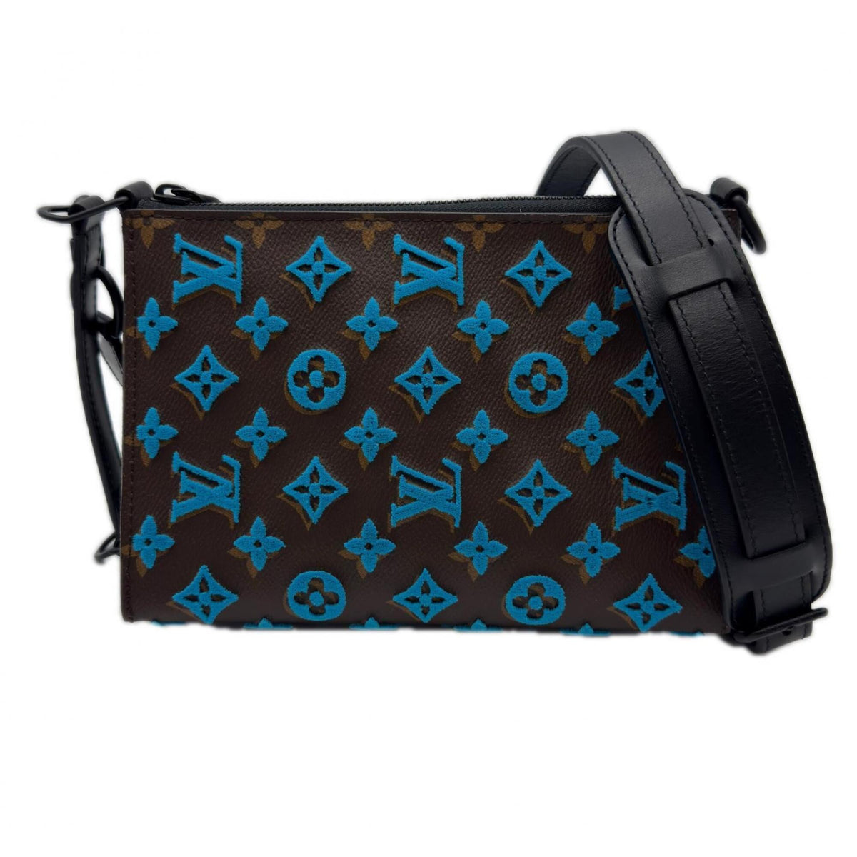 Louis Vuitton Beige Blue Brown Coated Canvas Leather Shoulder Bag (Pre-Owned)