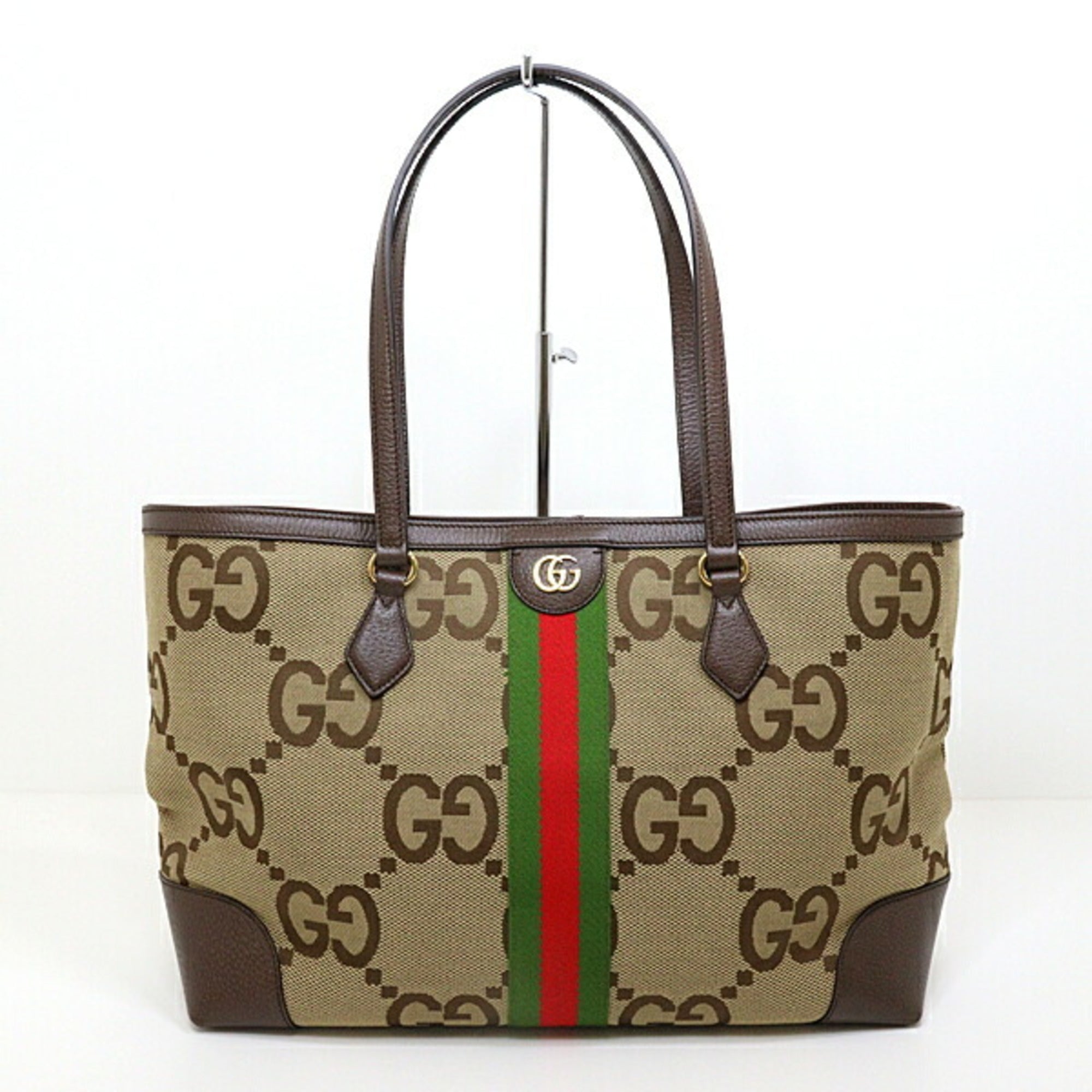 Gucci Gg Canvas Beige Camel Green Red Color Gg Canvas Tote Bag (Pre-Owned)