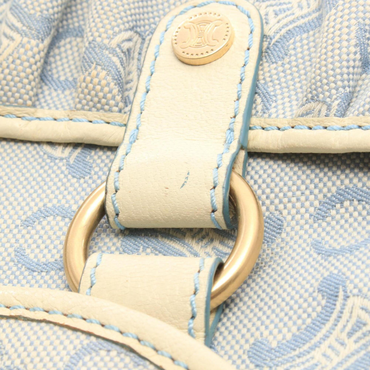 Celine Blue White Canvas Leather Handbag Shoulder Bag (Pre-Owned)