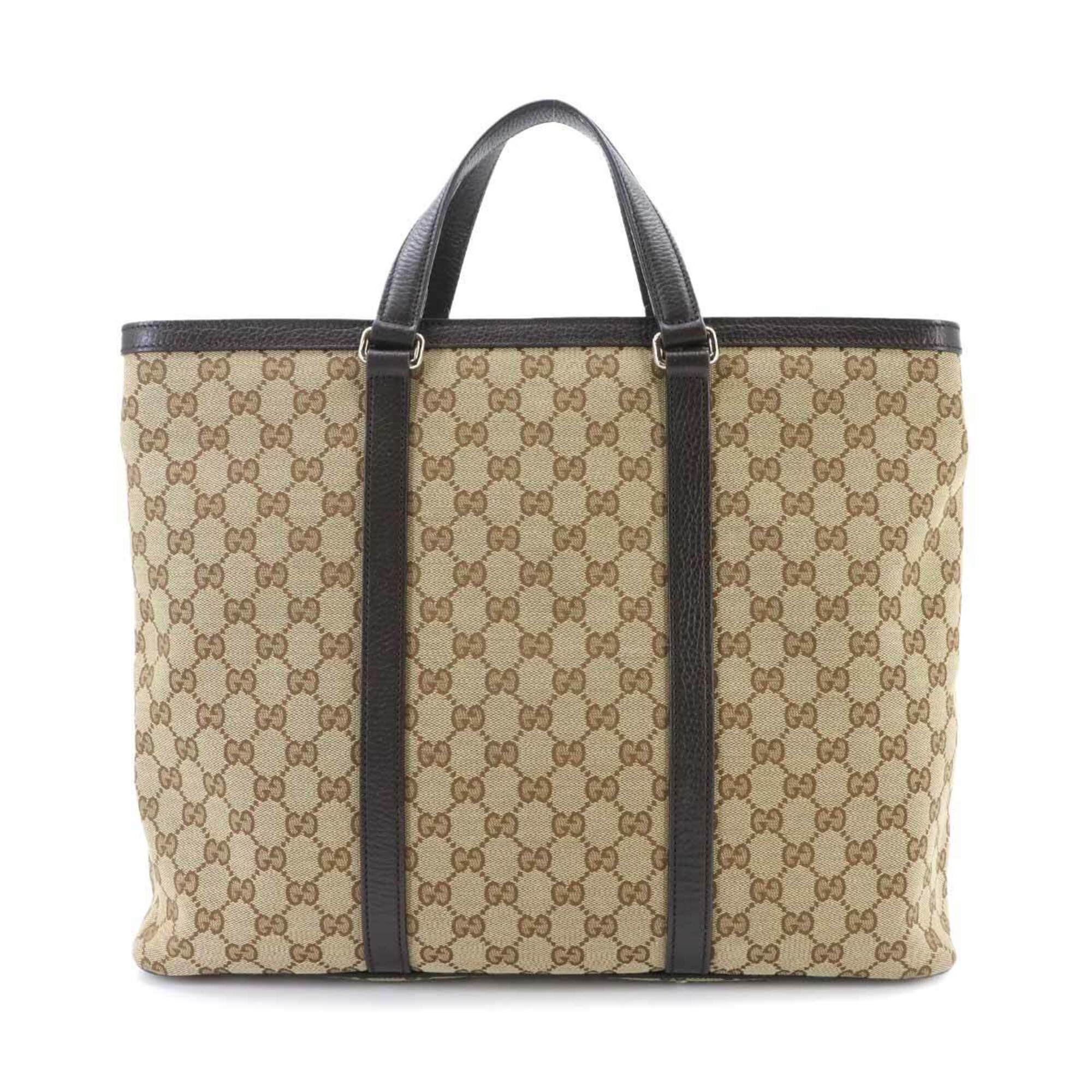 Gucci Gg Canvas Beige Brown Gg Canvas Leather Handbag Shoulder Bag Tote Bag (Pre-Owned)