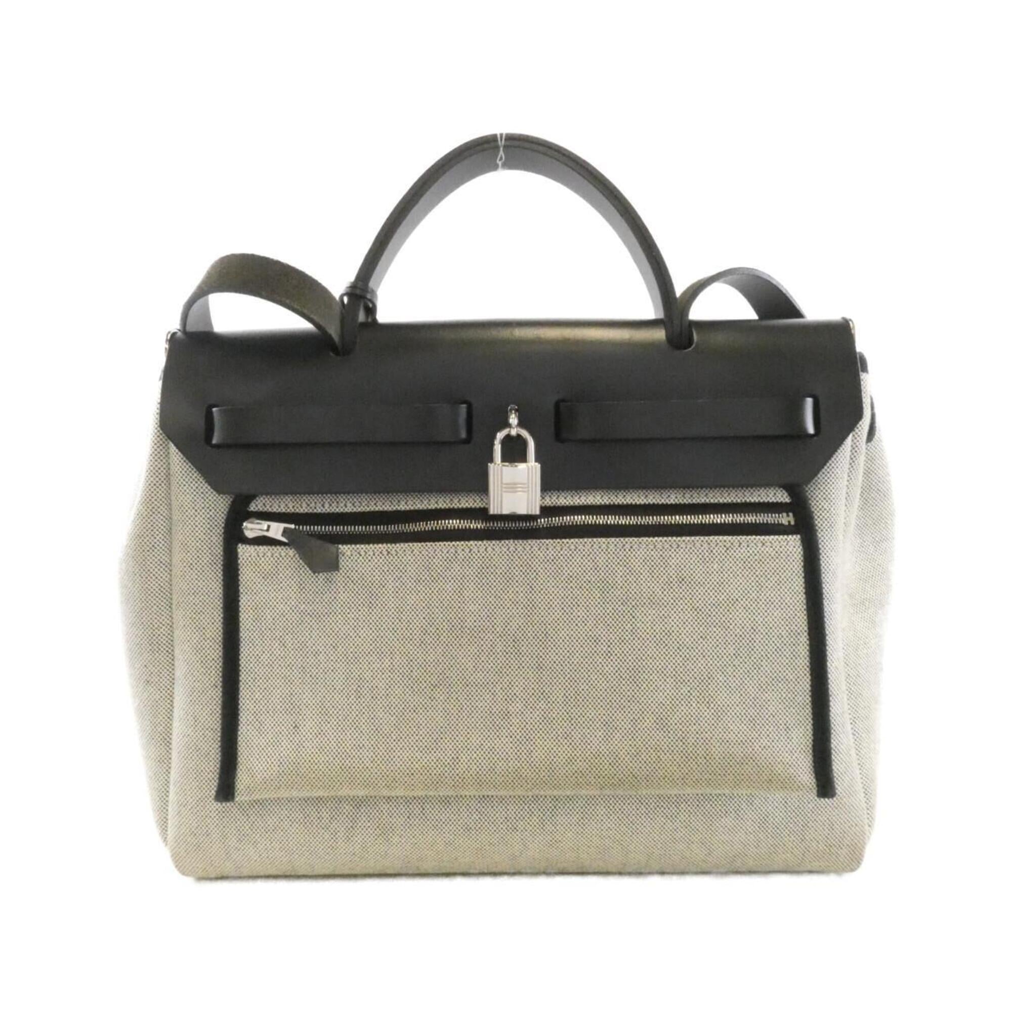 Hermes Her Bag Black Ecru Vache Leather Handbag (Pre-Owned)