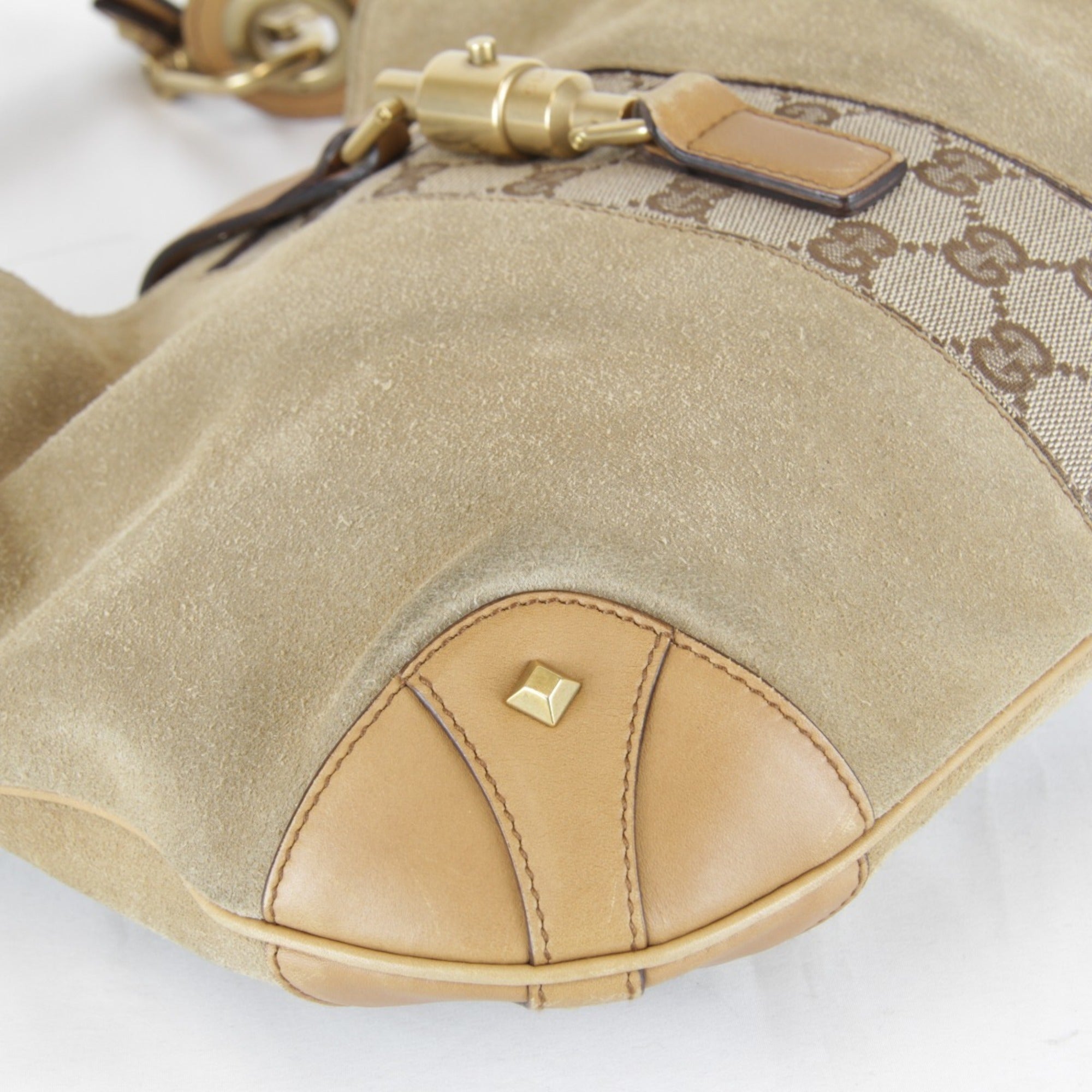 Gucci New Jackie Beige Suede Leather Handbag (Pre-Owned)