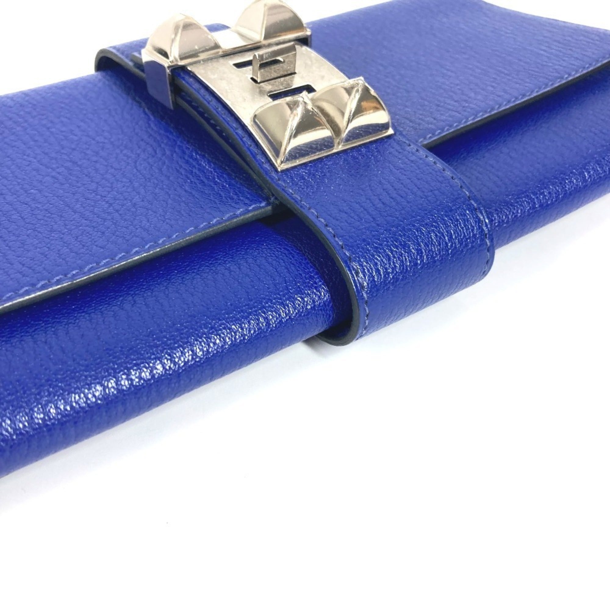Hermes Blue Leather Clutch Bag Handbag Pouch (Pre-Owned)
