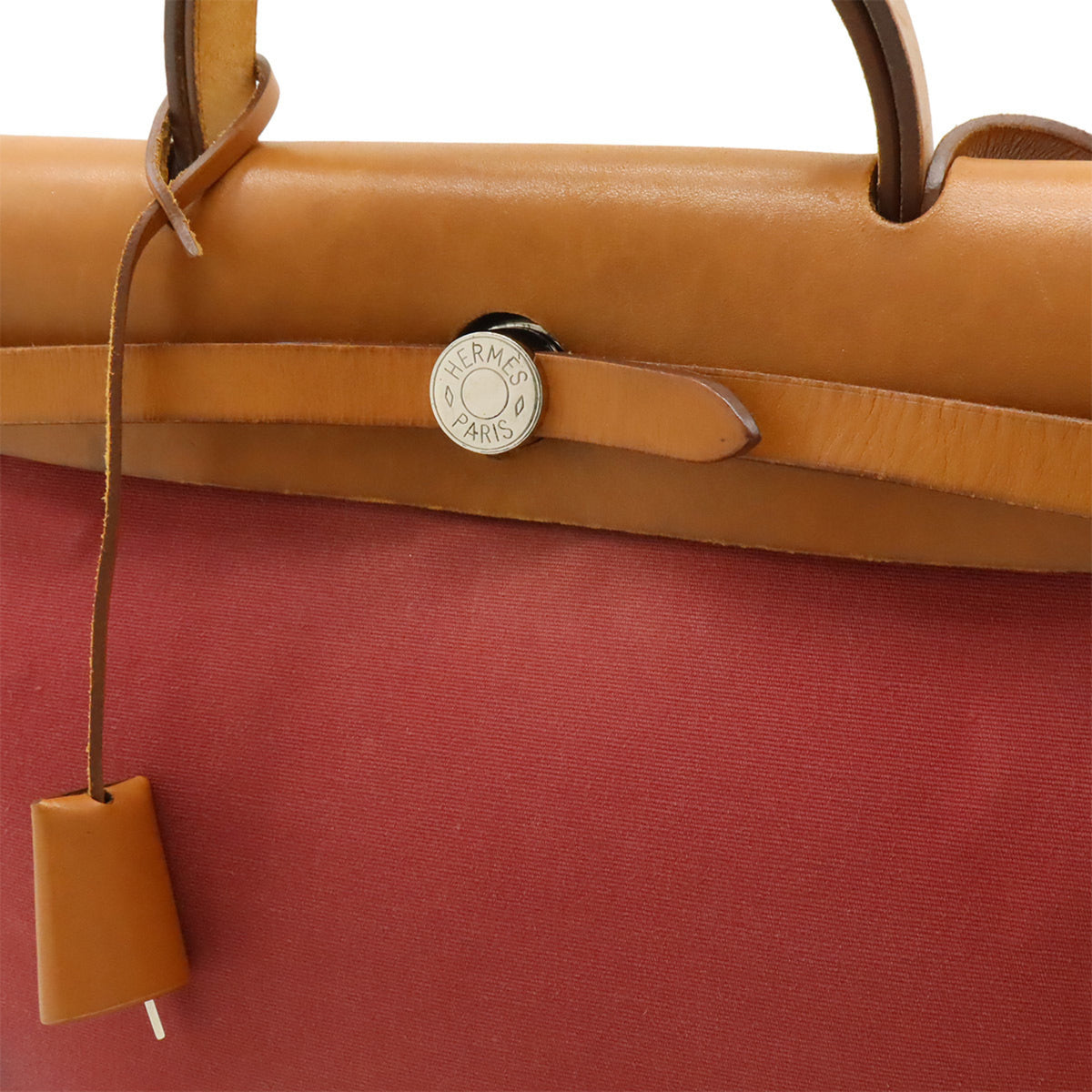 Hermes Her Bag Red Color Toile Officier Leather Handbag Shoulder Bag (Pre-Owned)