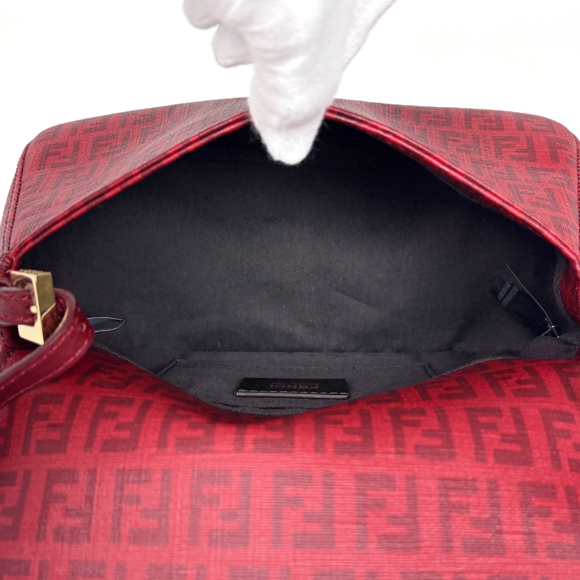 Fendi Zucchino Red Color Coated Canvas Leather Shoulder Bag (Pre-Owned)