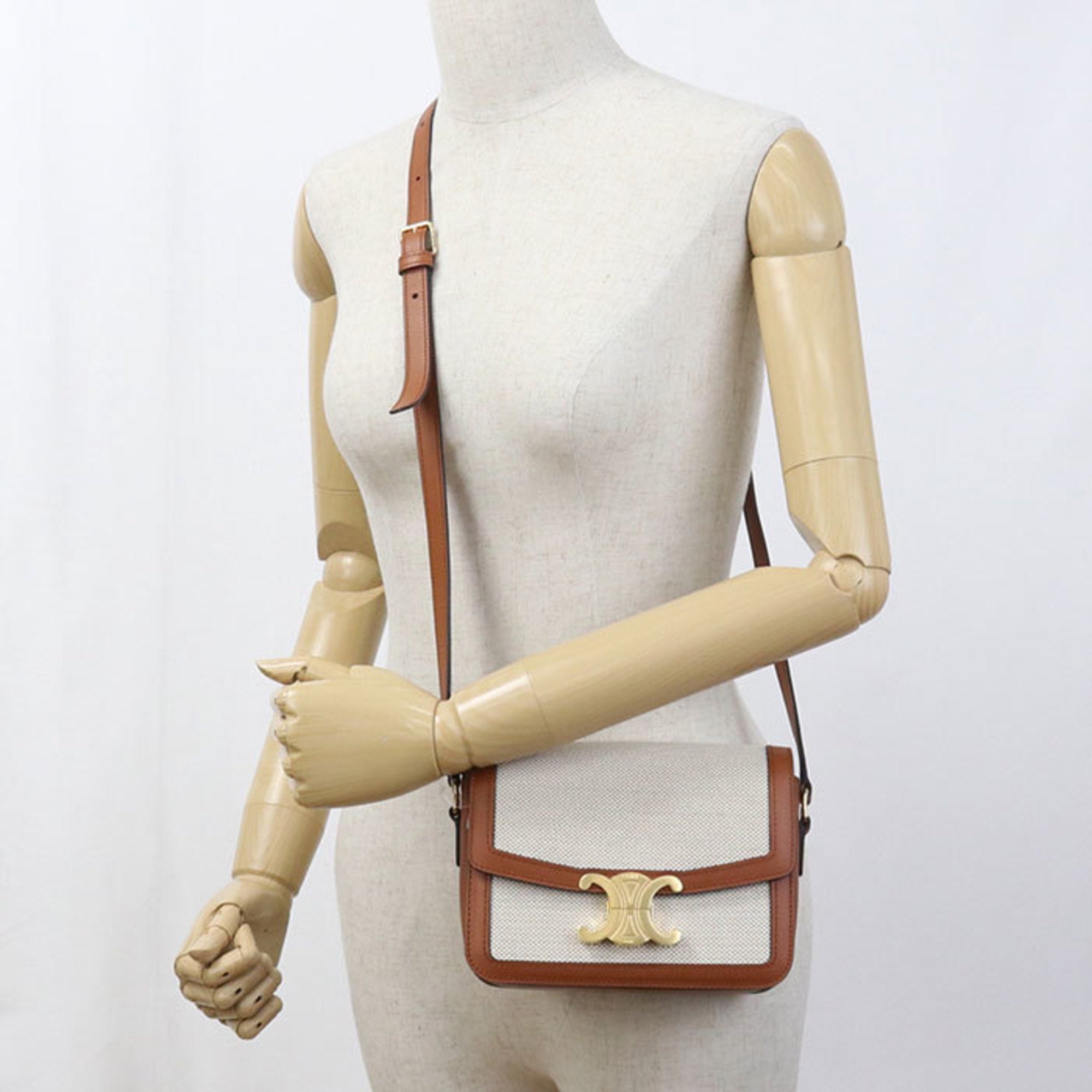 Celine Beige Jacquard Shoulder Bag (Pre-Owned)