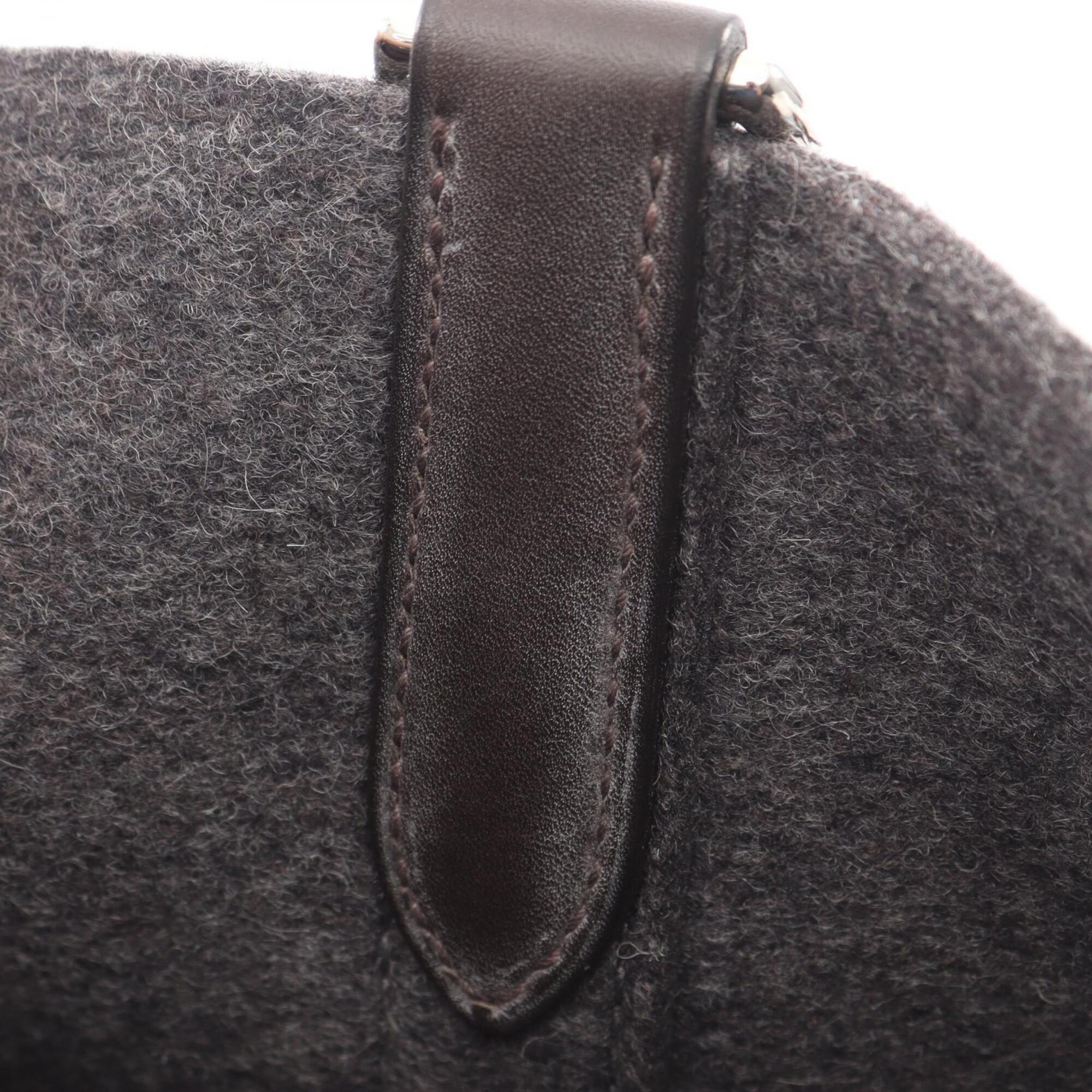 Hermes Brown Ebene Gray Felt Leather Handbag Tote Bag (Pre-Owned)
