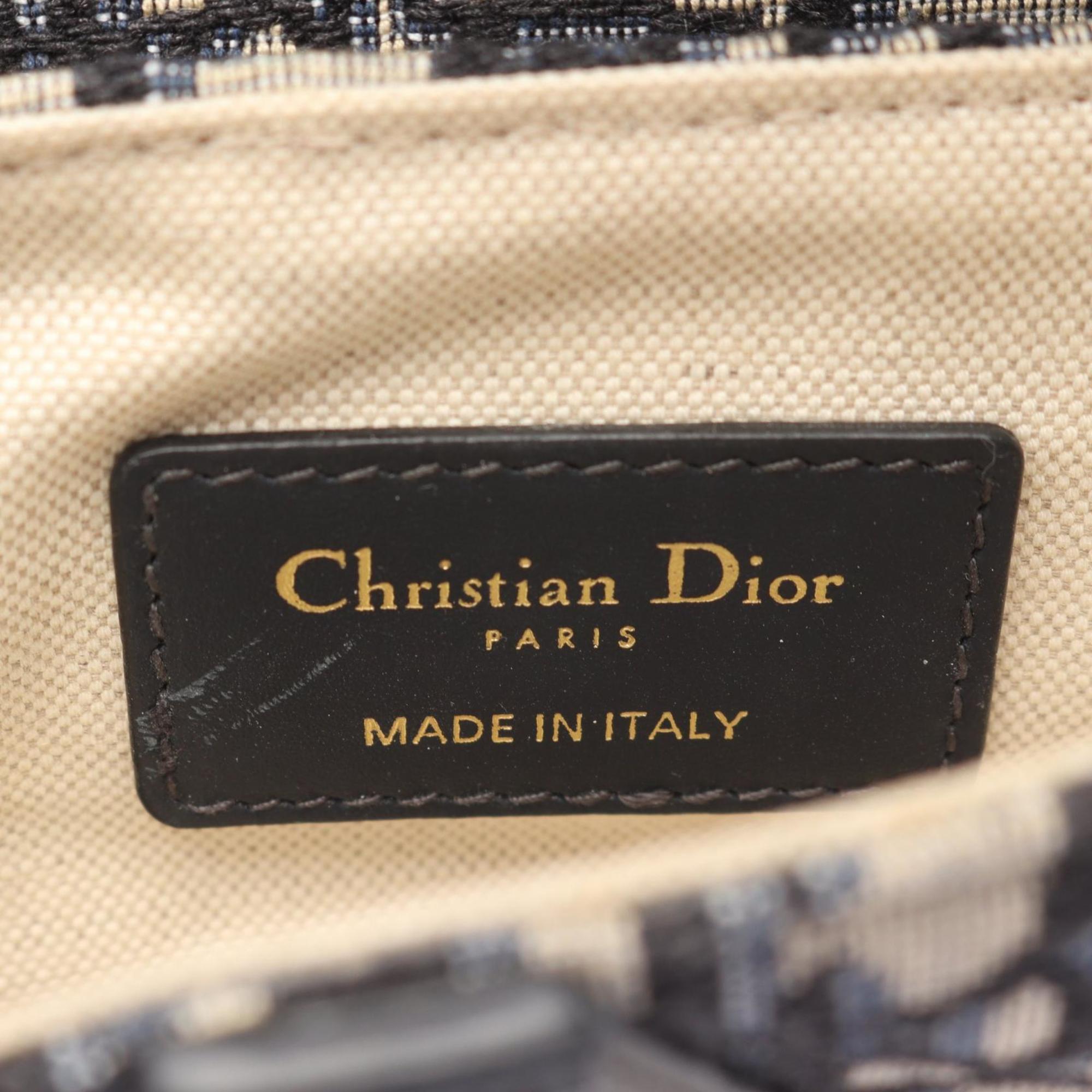 Christian Dior Ivory Navy Canvas Leather Handbag Saddle Bag (Pre-Owned)