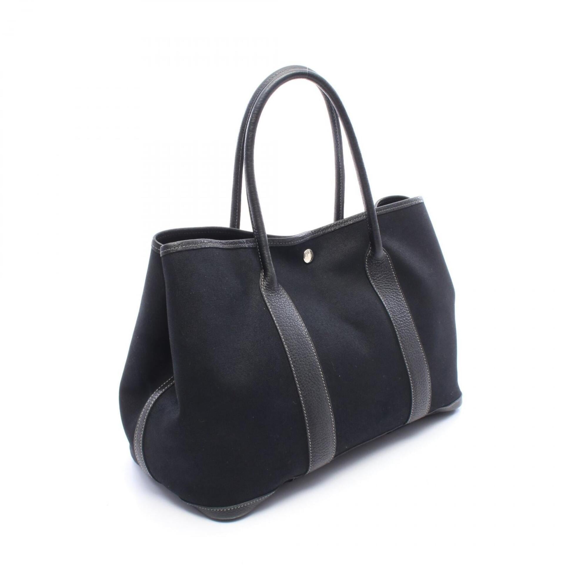 Hermes Black Toile Officier Leather Handbag Tote Bag (Pre-Owned)