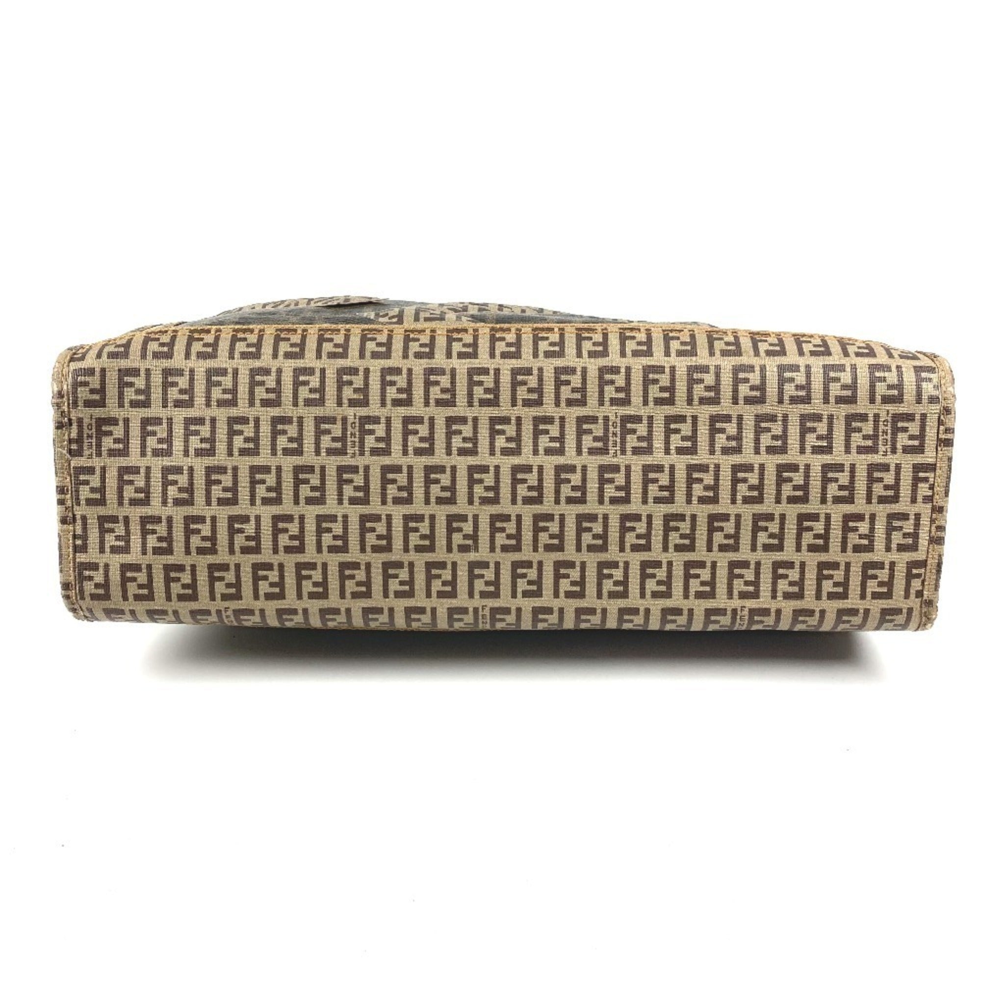Fendi Zucca Beige Brown Coated Canvas Shoulder Bag Tote Bag (Pre-Owned)