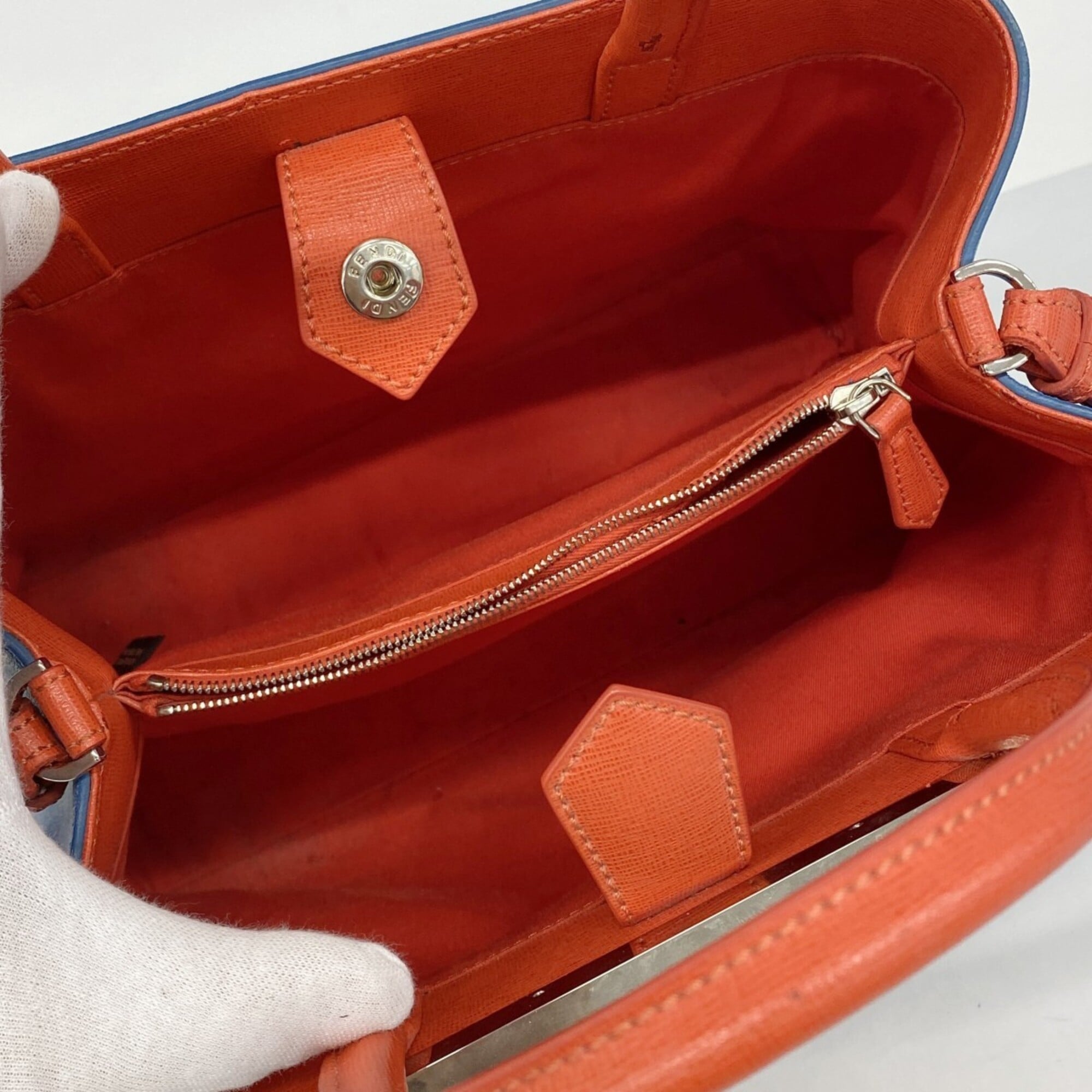 Fendi Blue Red Color Leather Handbag (Pre-Owned)