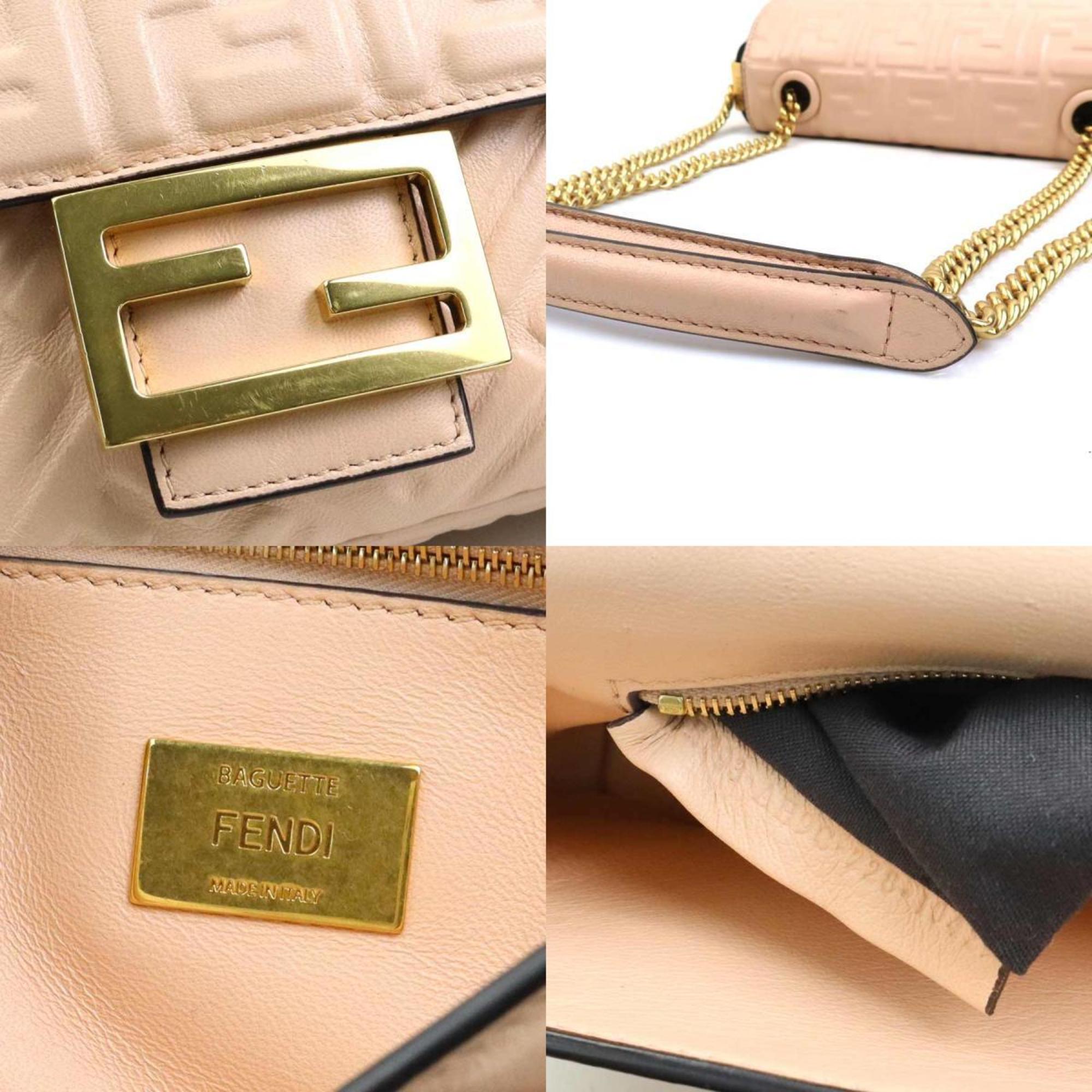 Fendi Pink Beige Leather Shoulder Bag (Pre-Owned)