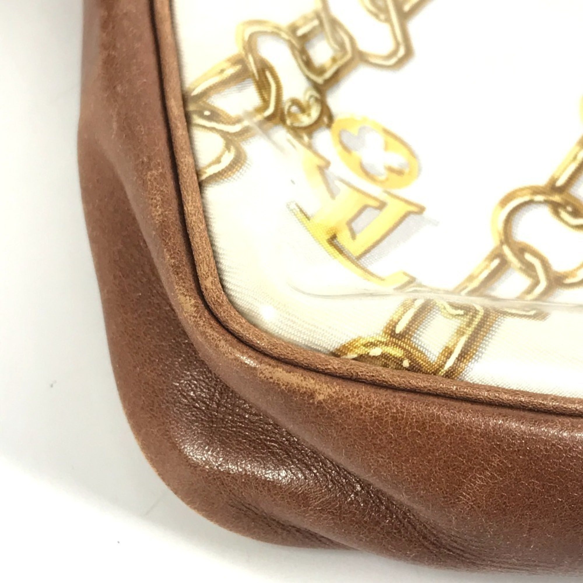 Louis Vuitton Brown White Vinyl Leather Handbag Pouch Shoulder Bag (Pre-Owned)