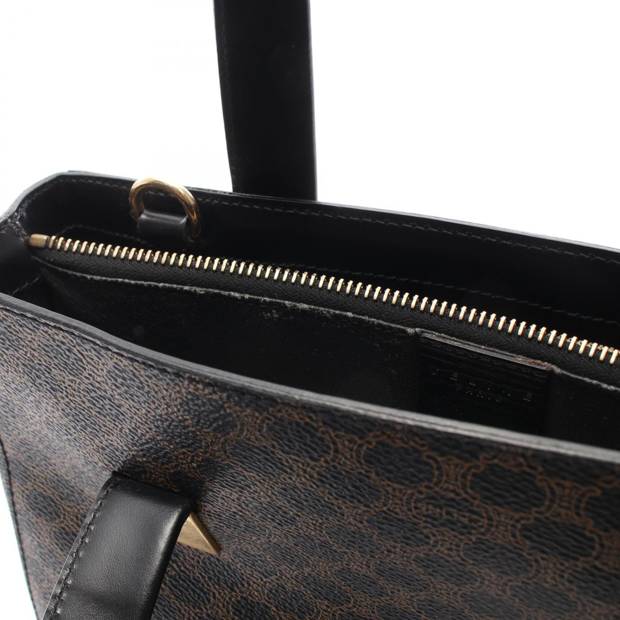 Celine Black Brown Coated Canvas Leather Handbag (Pre-Owned)