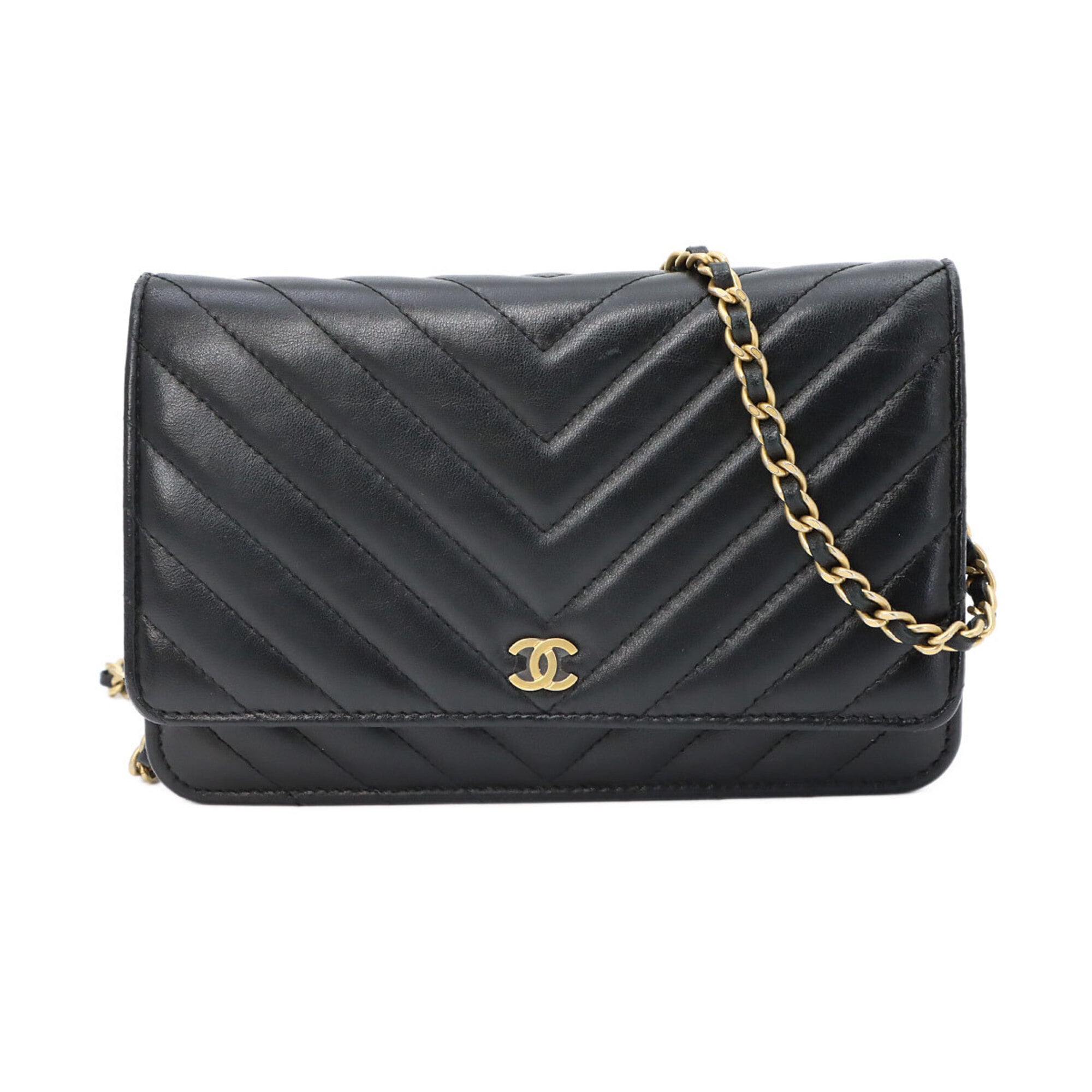 Chanel Black Leather Chain/Shoulder Wallet (Pre-Owned)