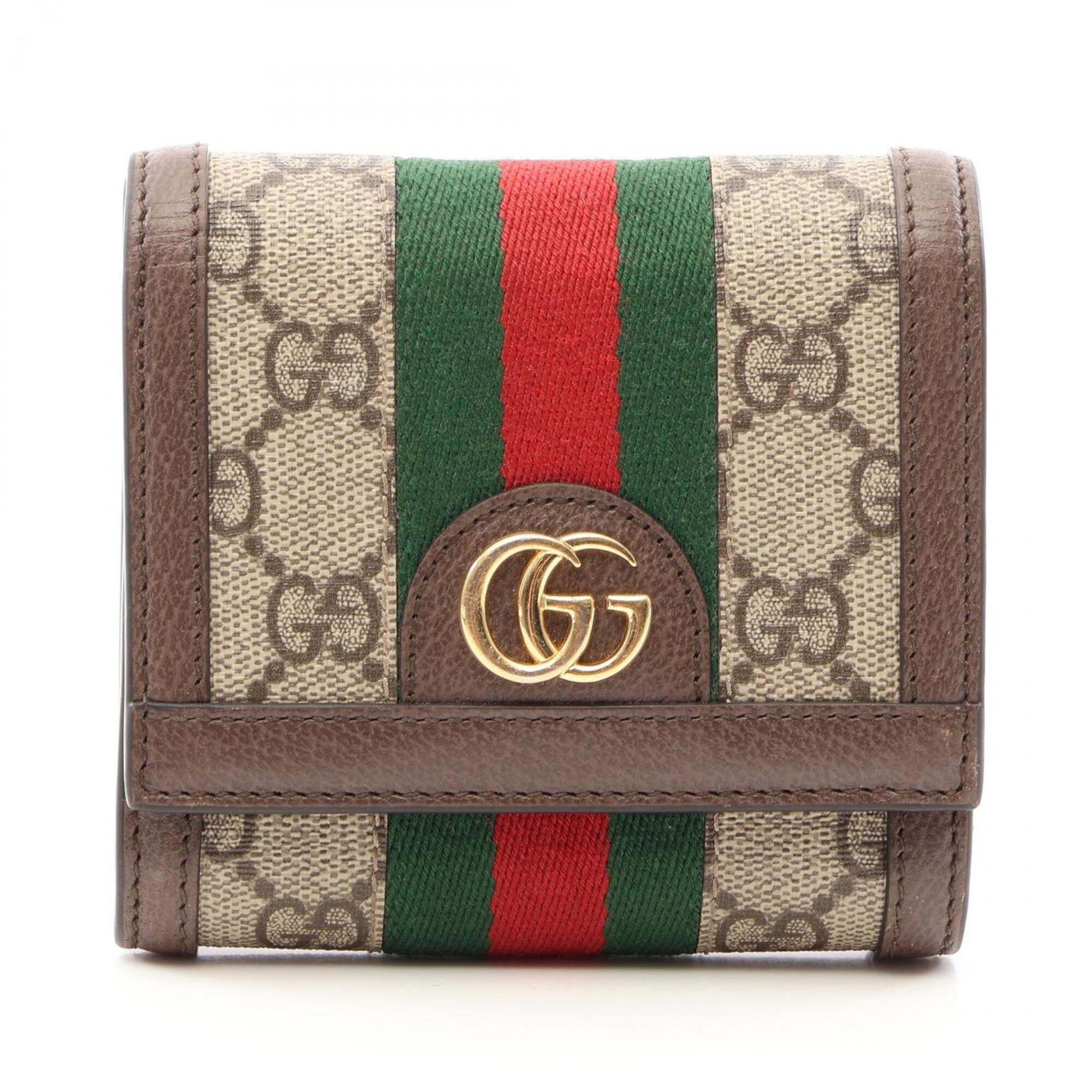 Gucci Beige Brown Green Leather Pvc Wallet (Bi-Fold) (Pre-Owned)