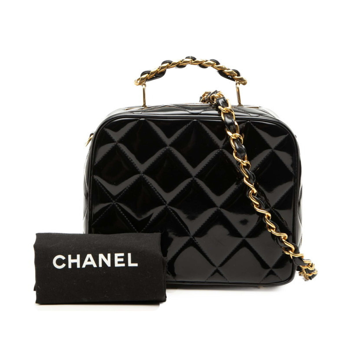 Chanel Black Patent Leather Handbag Shoulder Bag (Pre-Owned)