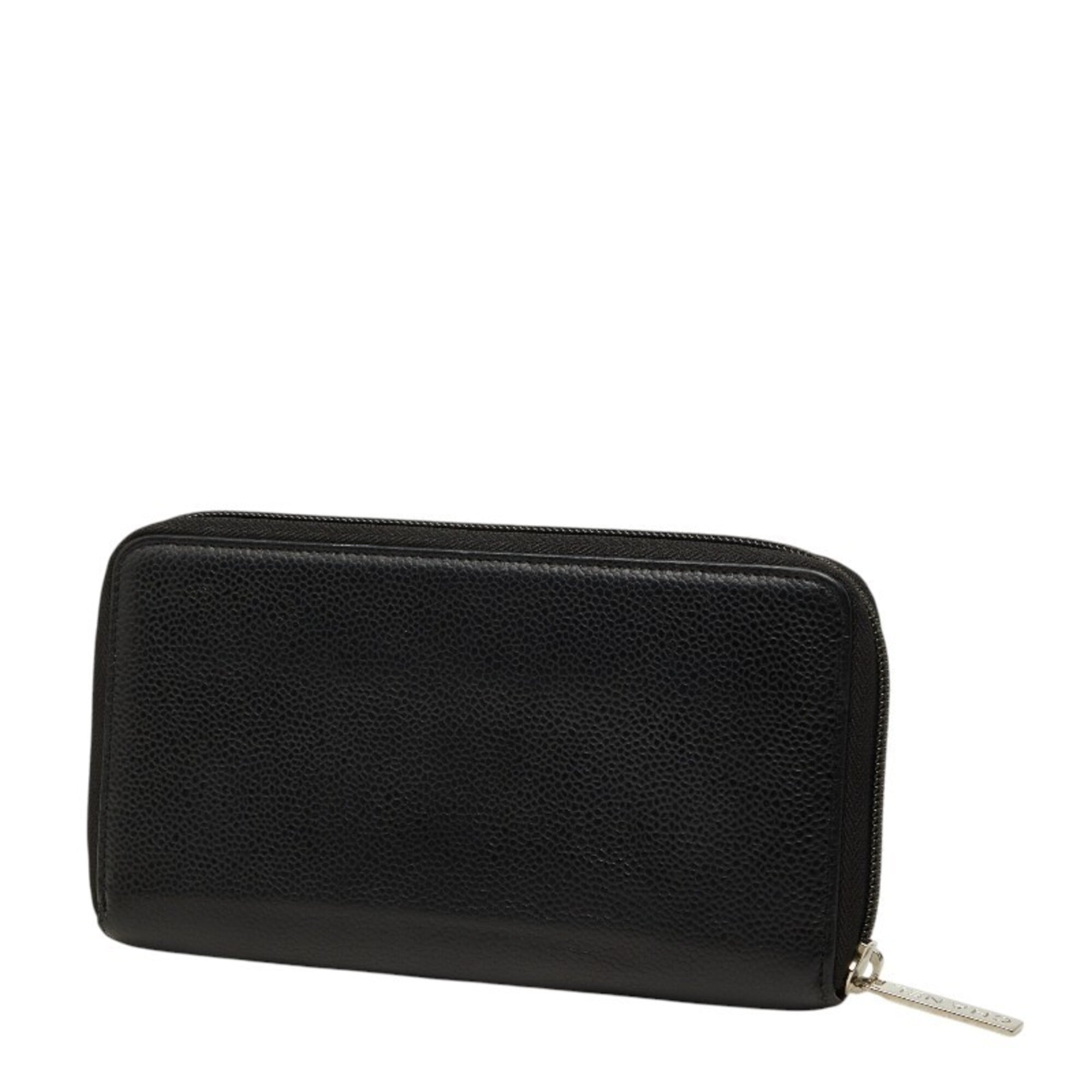 Chanel Black Grained Calfskin Long Wallet (Bi-Fold) (Pre-Owned)