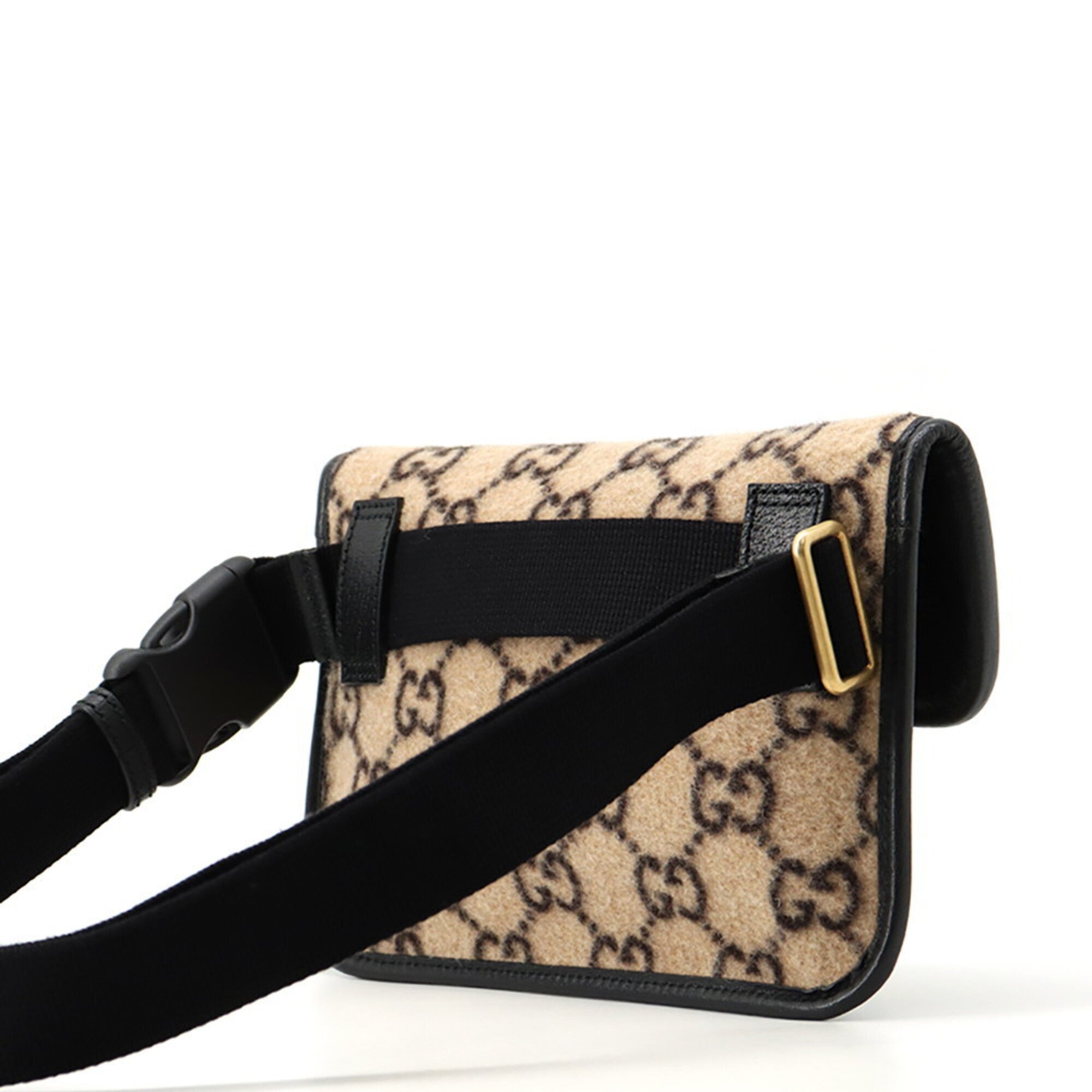 Gucci Beige Black Wool Leather Handbag Sling Bag (Pre-Owned)