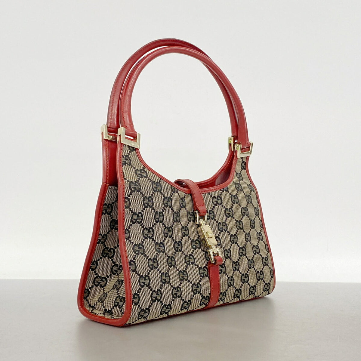 Gucci Beige Red Color Canvas Handbag (Pre-Owned)
