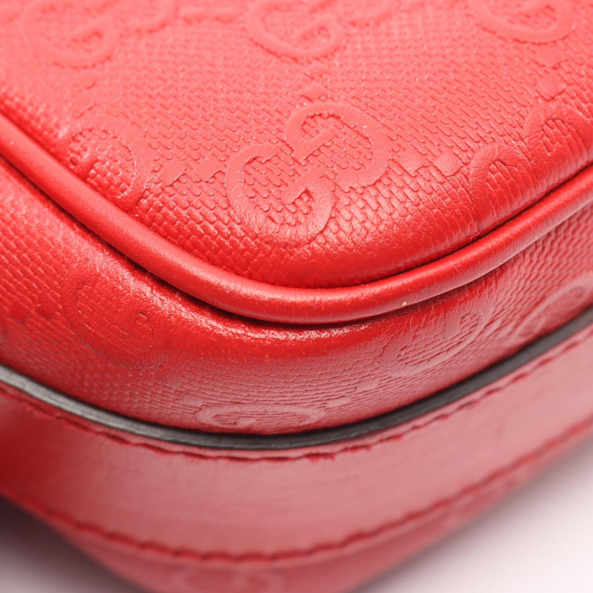 Gucci Red Color Leather Handbag Shoulder Bag (Pre-Owned)