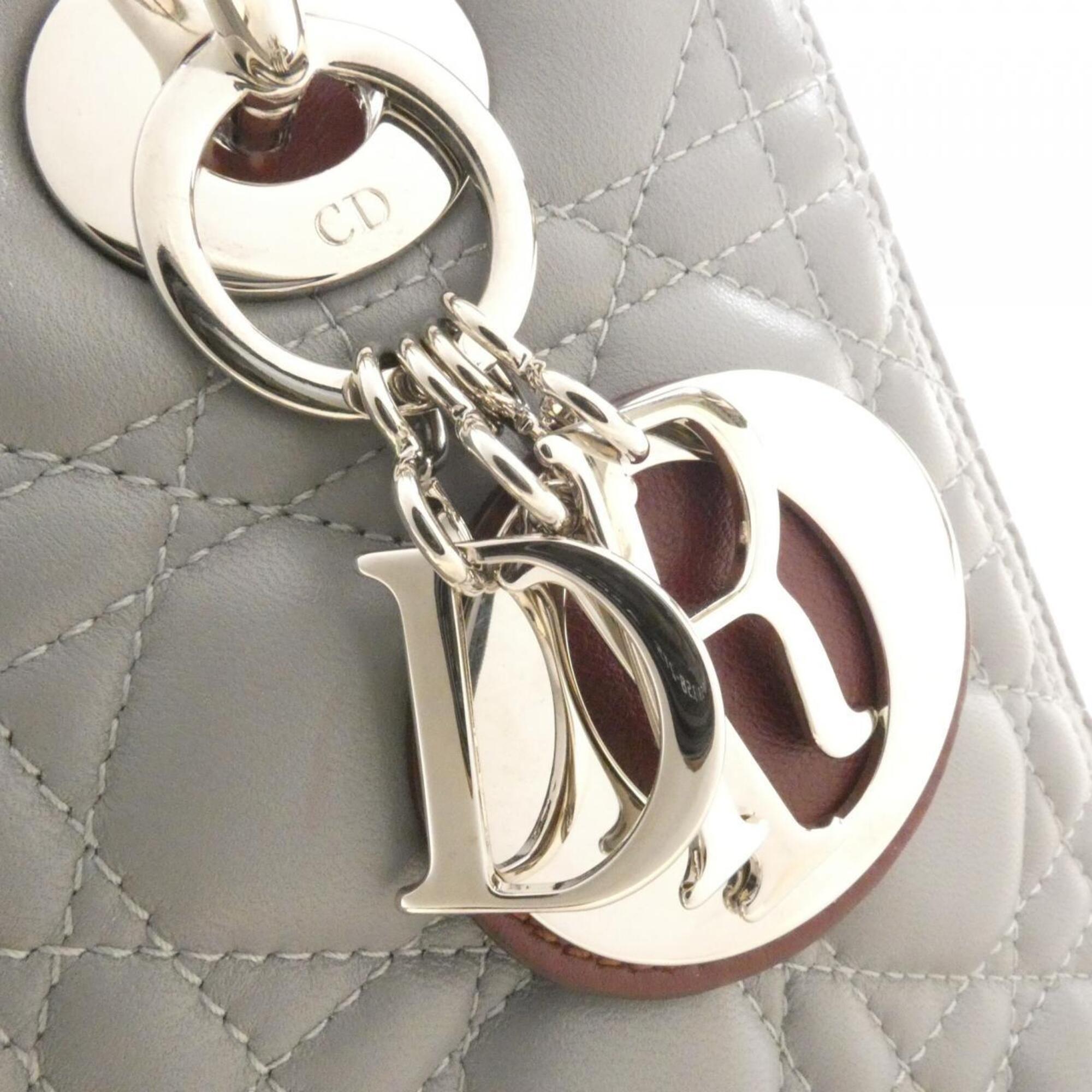 Christian Dior Bordeaux Gray Pink Leather Handbag (Pre-Owned)