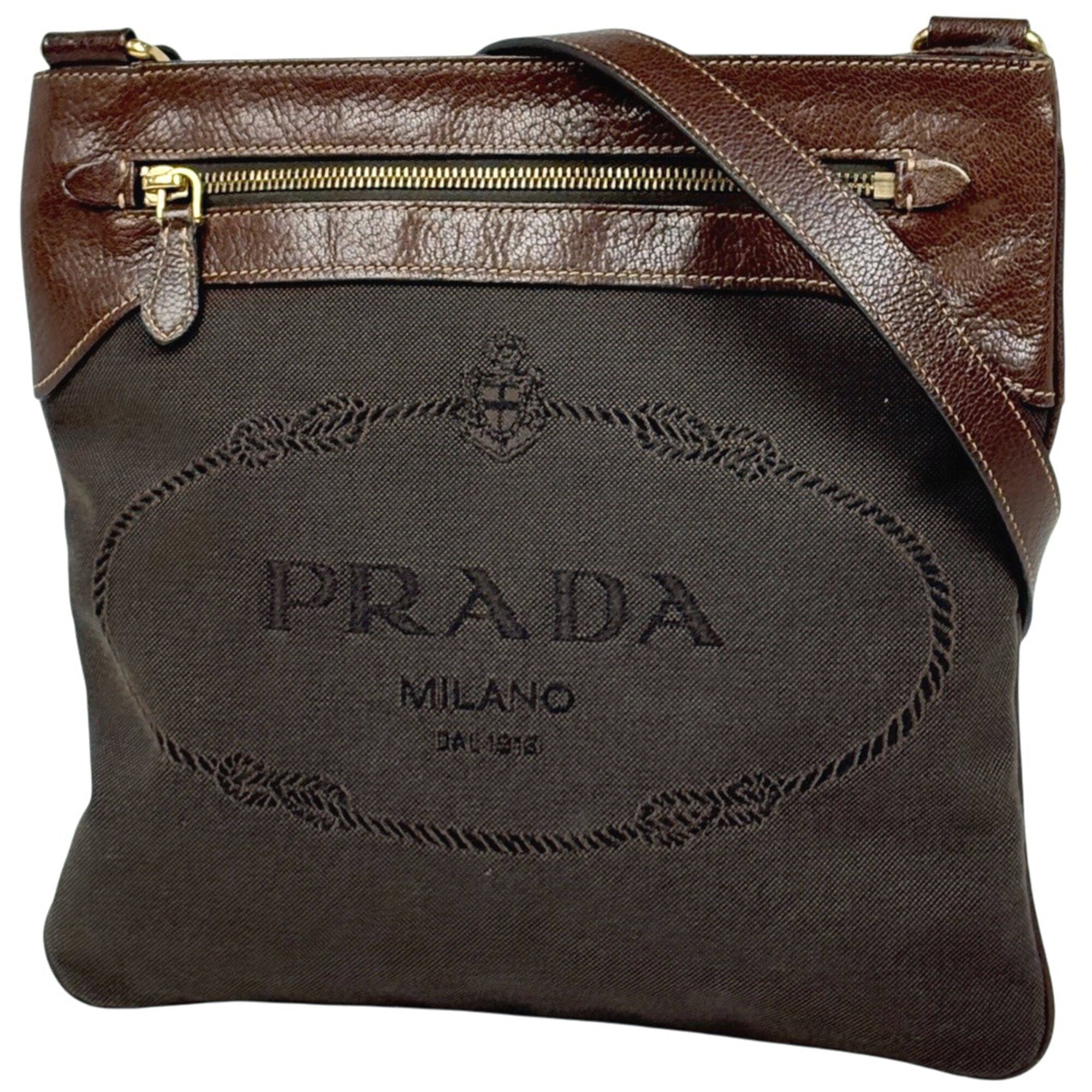 Prada Brown Canvas Shoulder Bag (Pre-Owned)