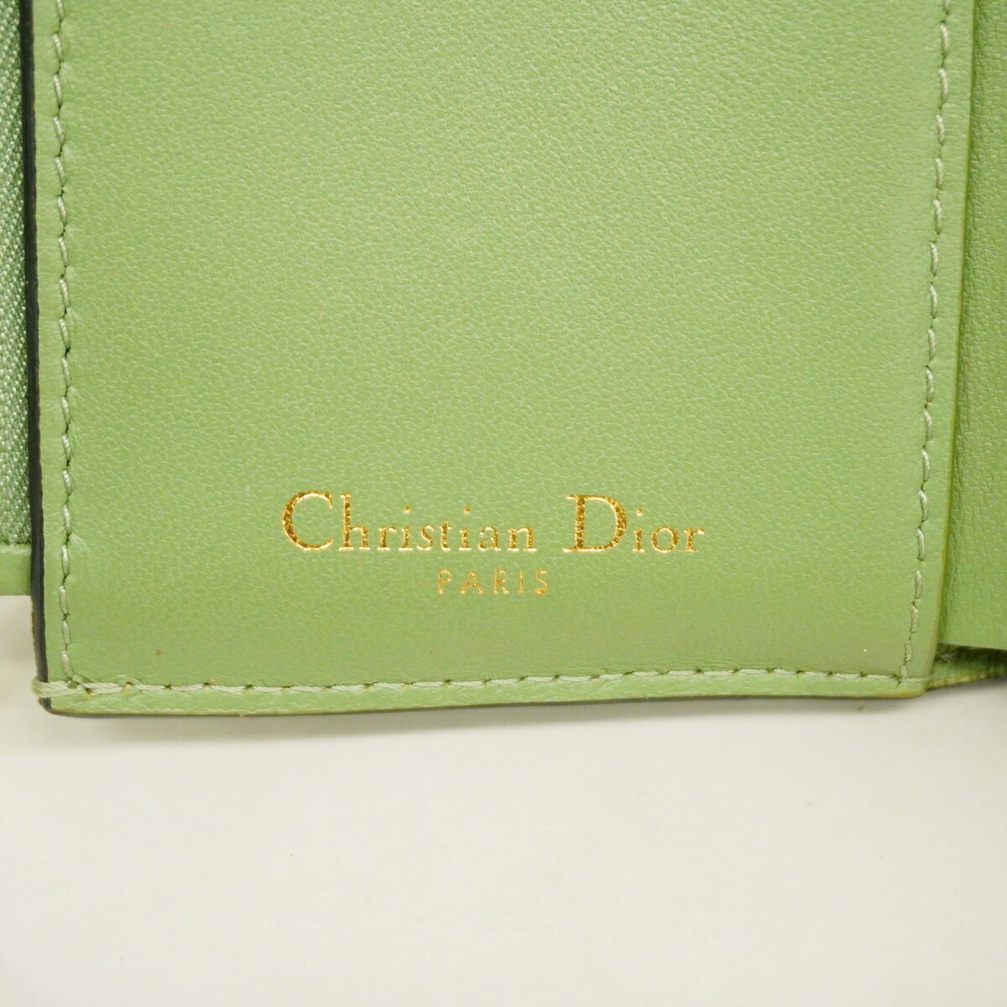 Christian Dior Moss Green Leather Wallet (Tri-Fold) (Pre-Owned)