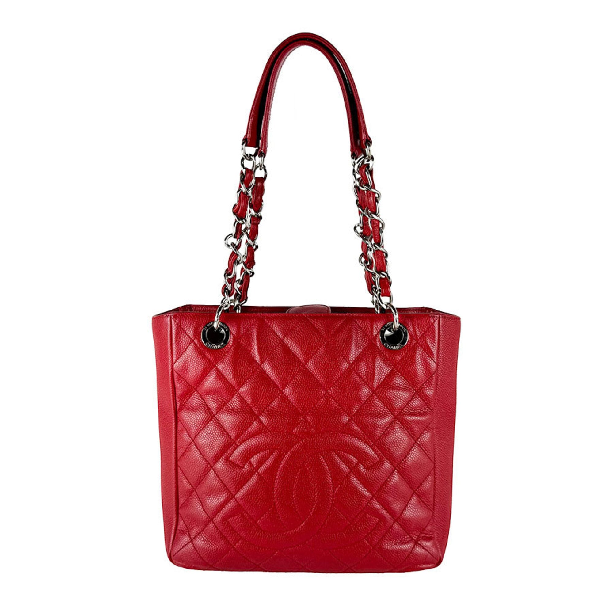 Chanel Red Color Grained Calfskin Handbag (Pre-Owned)