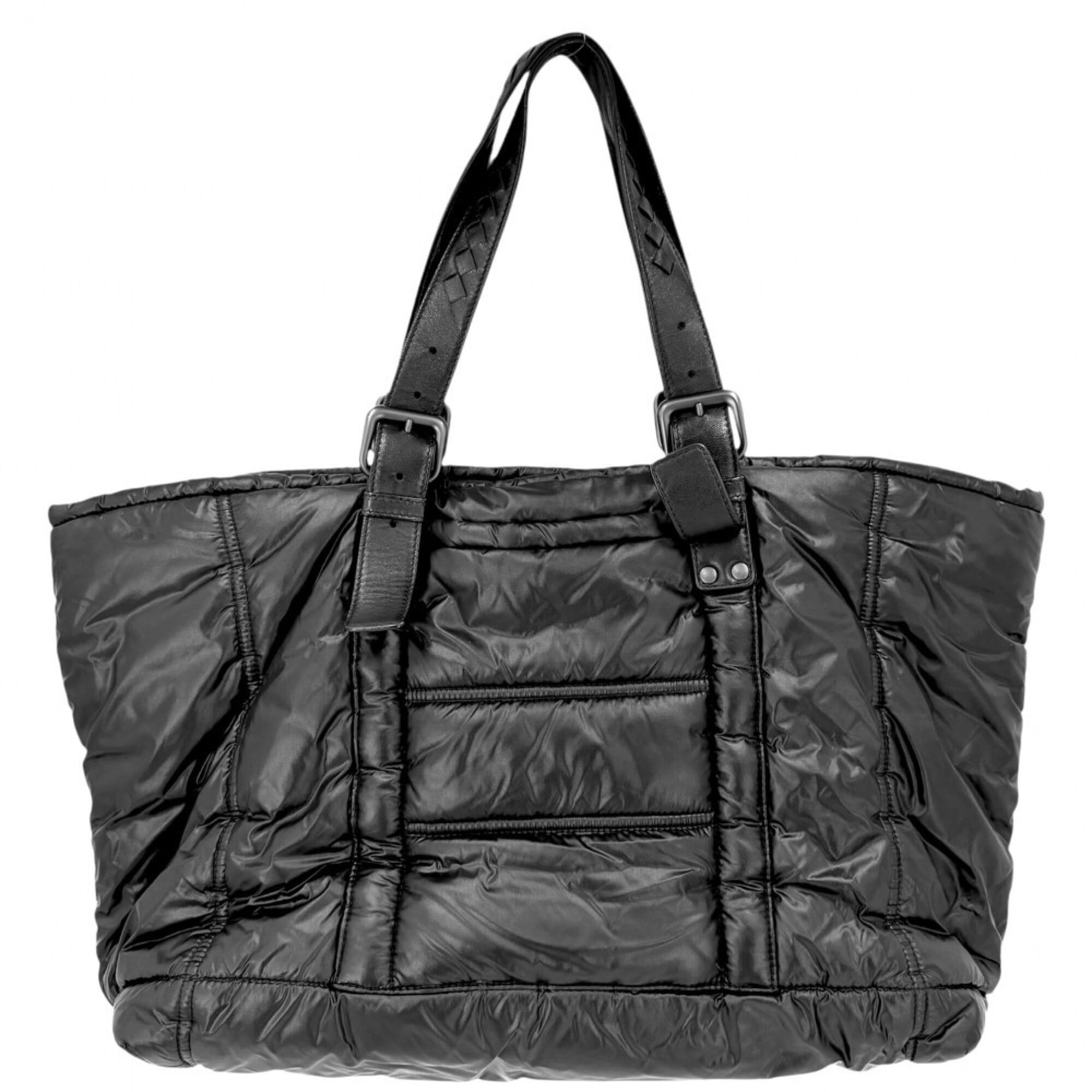 Bottega Veneta Intrecciato Black Nylon Leather Handbag Tote Bag (Pre-Owned)